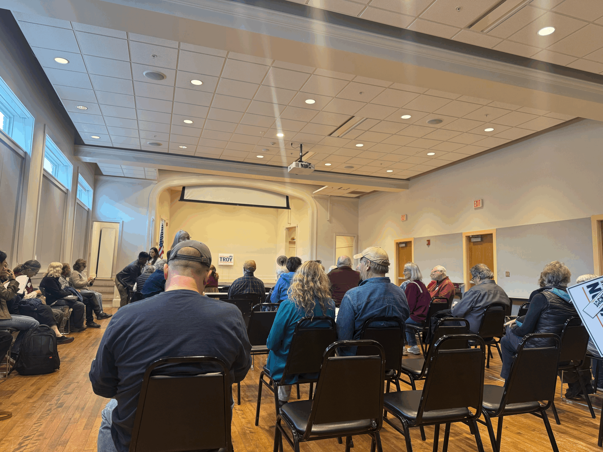 Troy Jackson shares his ideals in Ellsworth town hall
