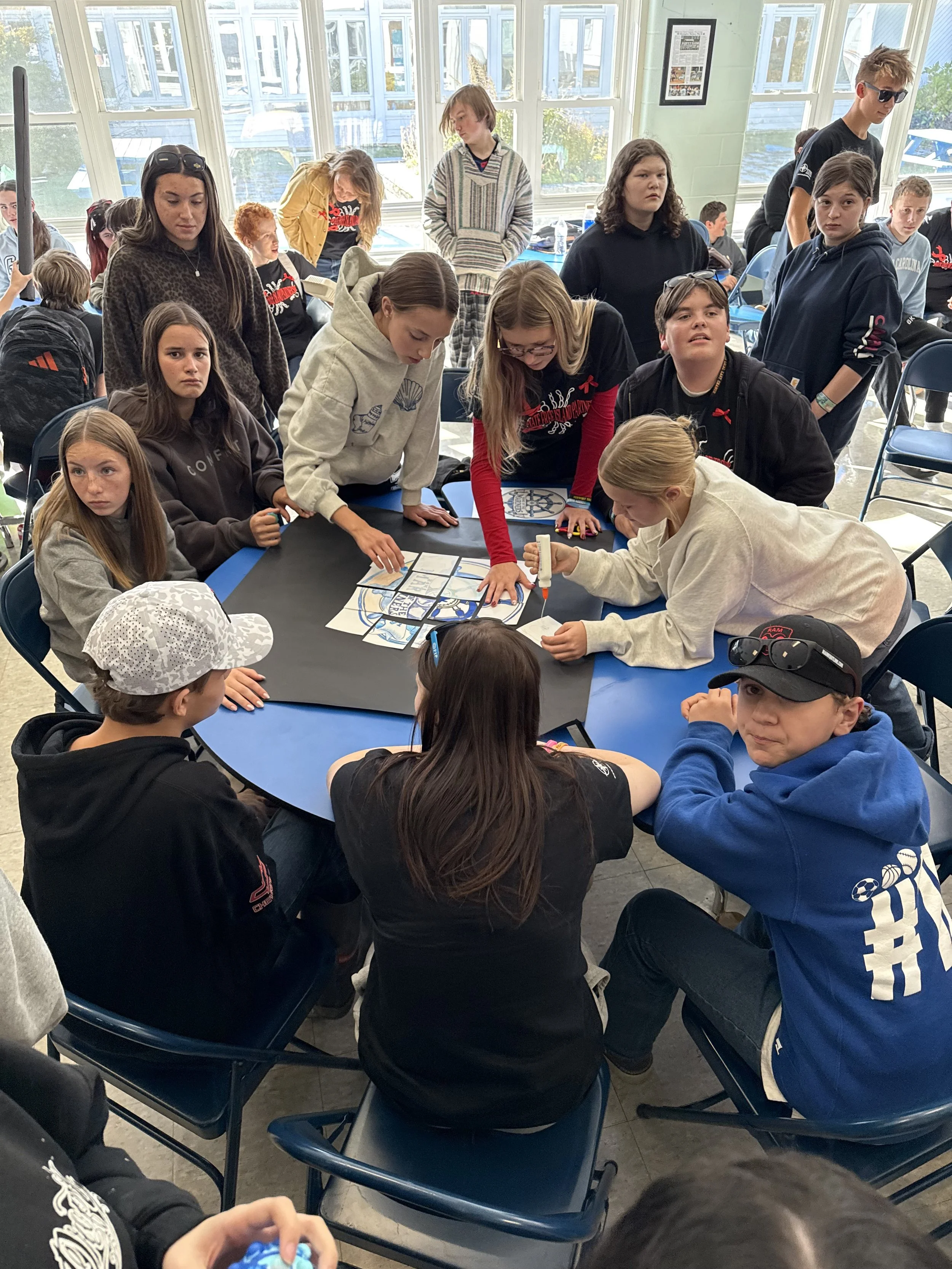 High school assembled ship wheel mosaic
