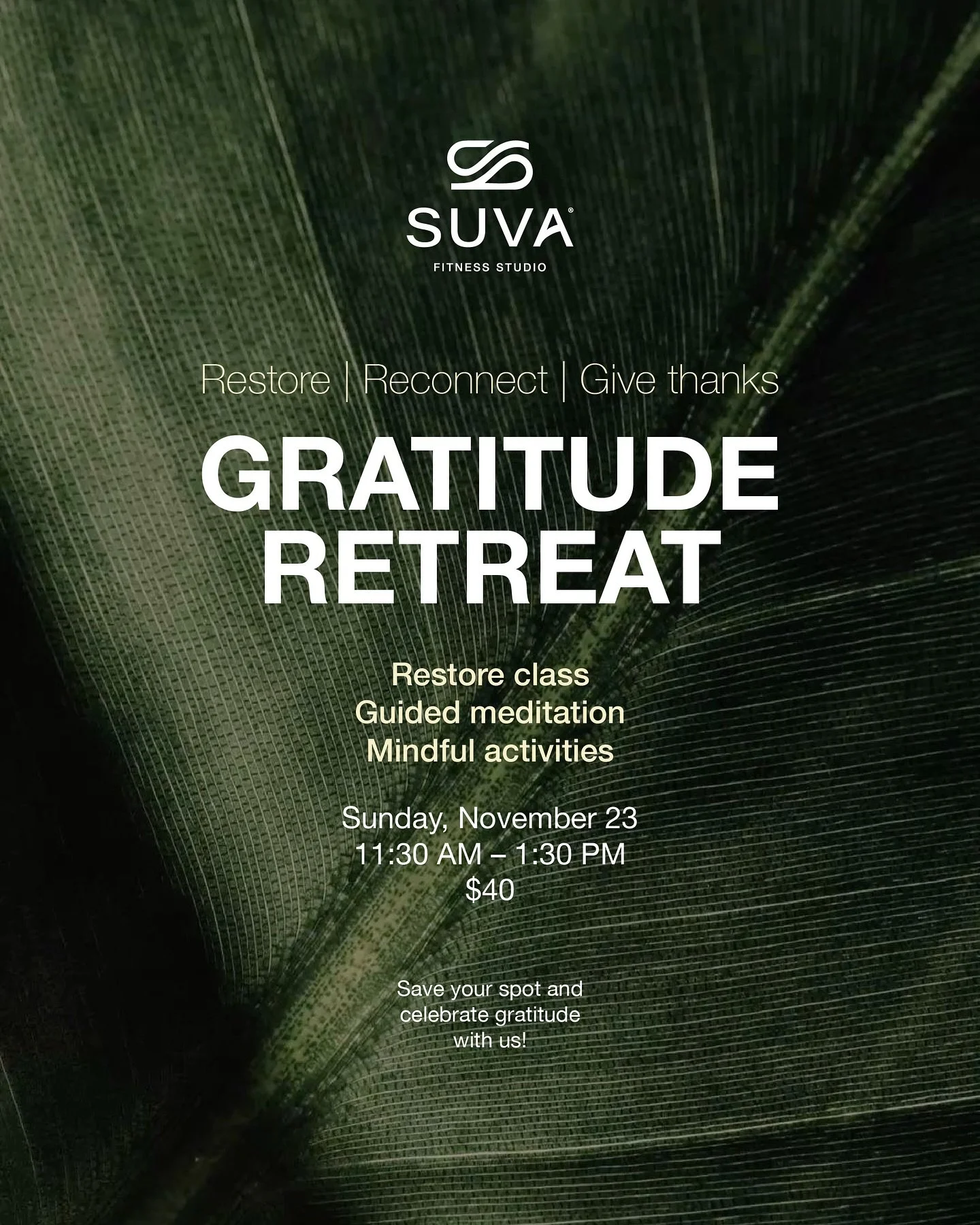 Take a moment to slow down before the holiday rush. ✨⁠
⁠
Our Gratitude Retreat is your space to breathe, reconnect, and move with intention &mdash; a little reset for your mind and body.⁠
⁠
Limited spots available. Reserve your spot via the link in b