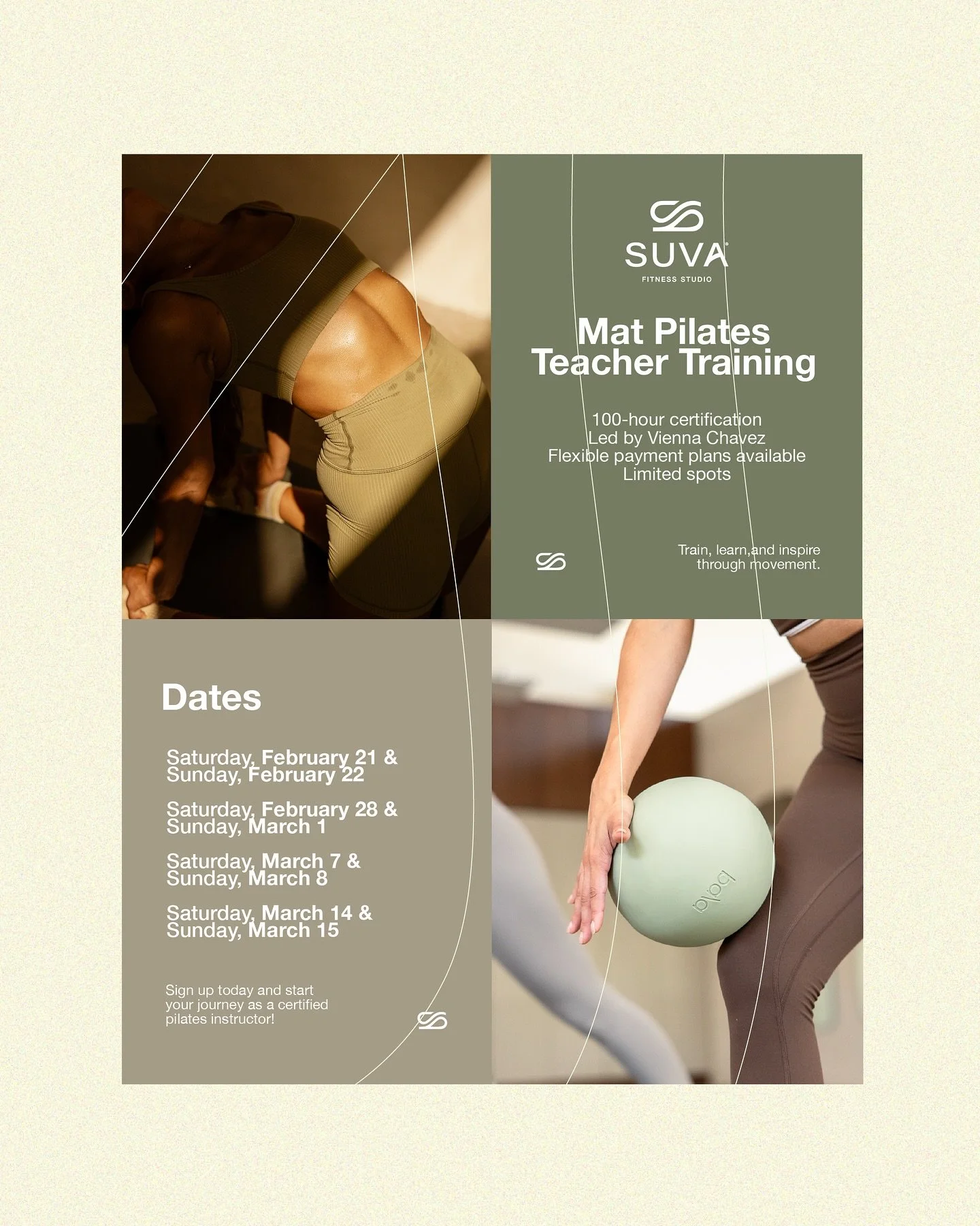 If Pilates has changed the way you move, this is your chance to learn how to share it! 🌿⁠
⁠
Our Mat Pilates Teacher Training, led by Vienna Ch&aacute;vez, is built for anyone wanting to grow, reconnect, and step into a new chapter with intention.⁠
⁠