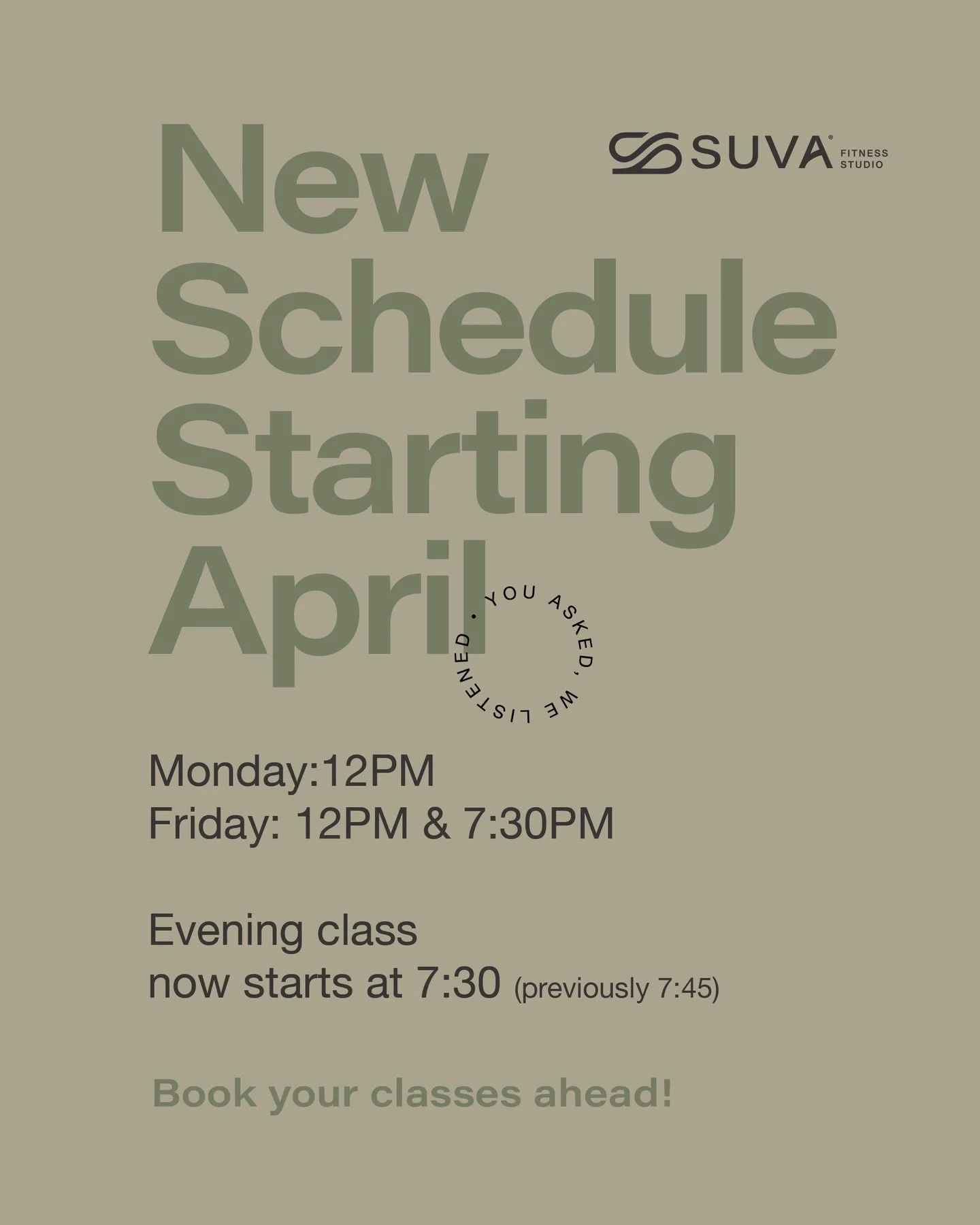 A few small updates to make your routine flow a little better.⁠
⁠
Plan ahead, we&rsquo;ll see you in class 🤍⁠
⁠
#SUVAFitnessStudio ✧ #MoveWithIntention
