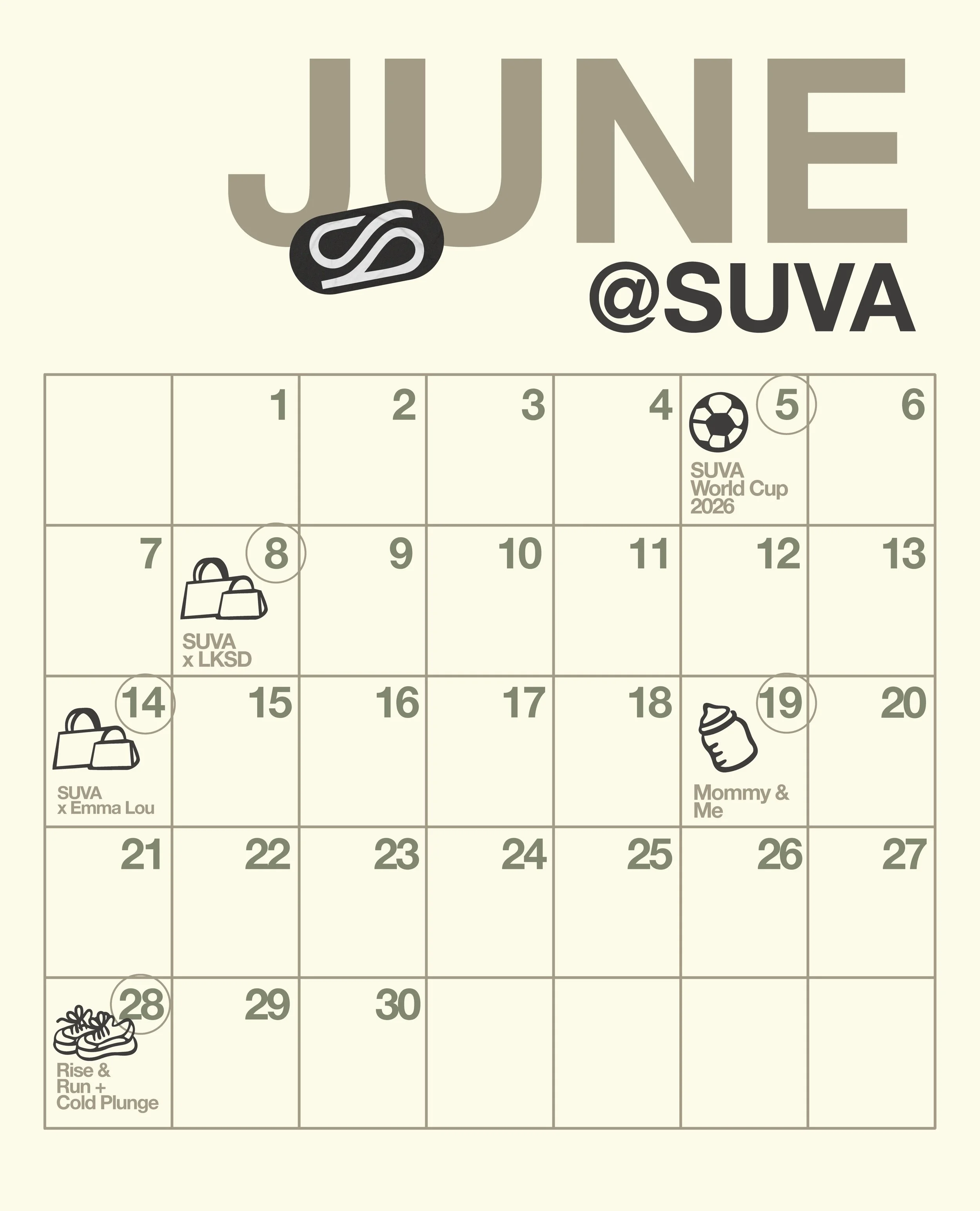A new month, a few more reasons to spend time at SUVA 🥰✨⁠
⁠
Swipe through everything coming up in June.⁠
⁠
#SUVAFitnessStudio ✧ #MoveWithIntention