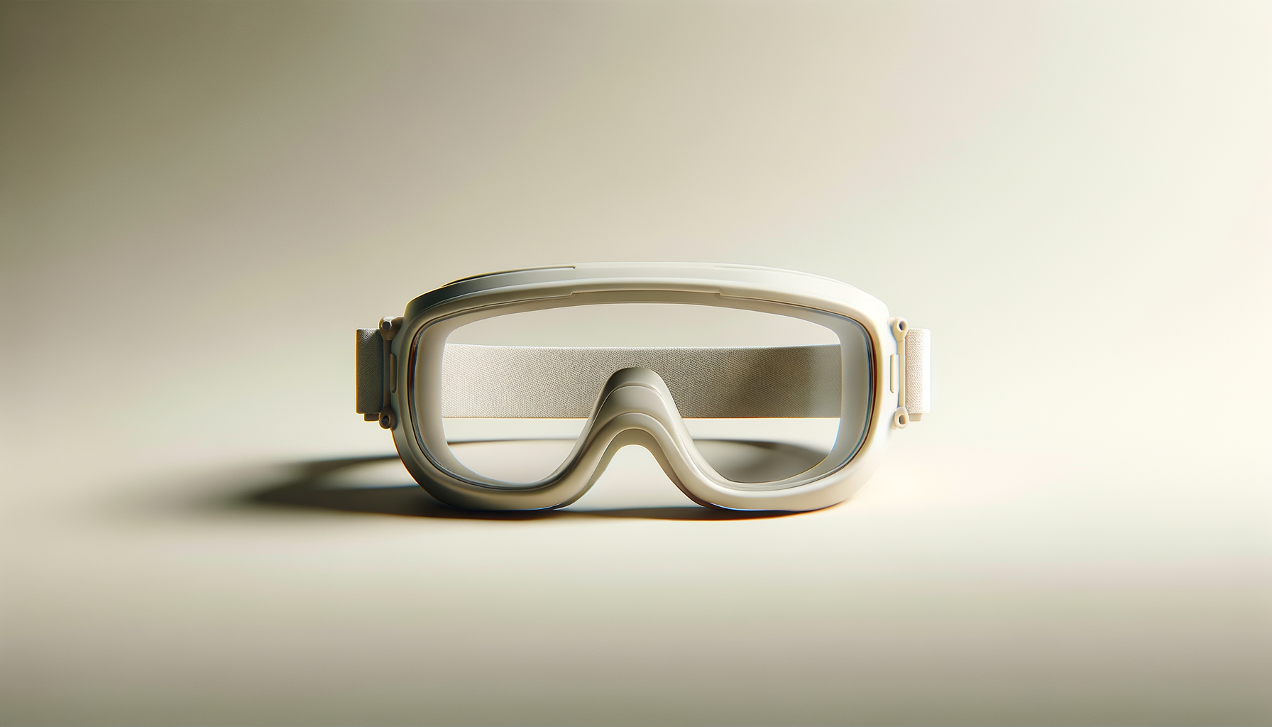 White virtual reality goggles on a plain light-colored background.