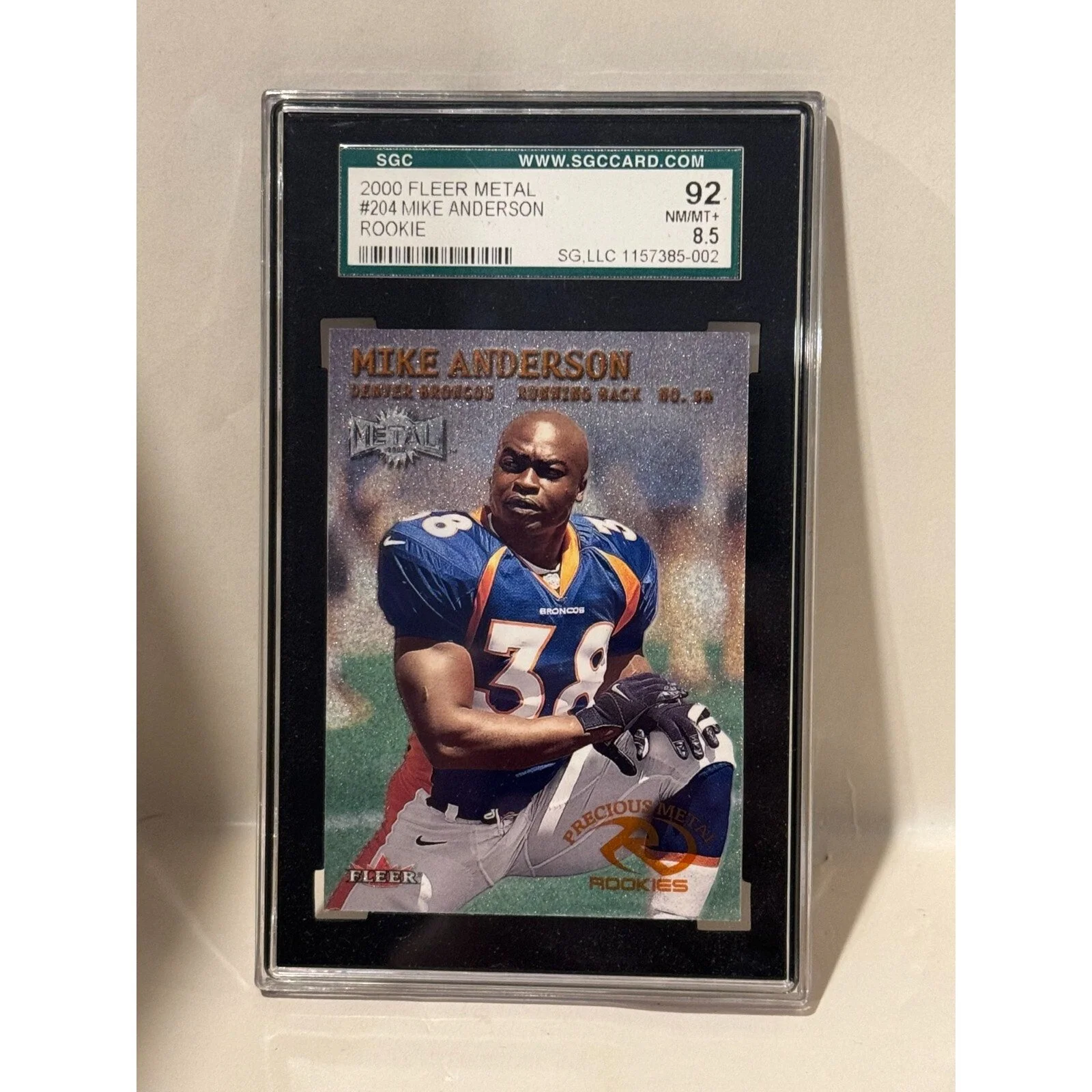 2000 Fleer METAL Mike Anderson #204 Rookie SGC 92 NM/NM+