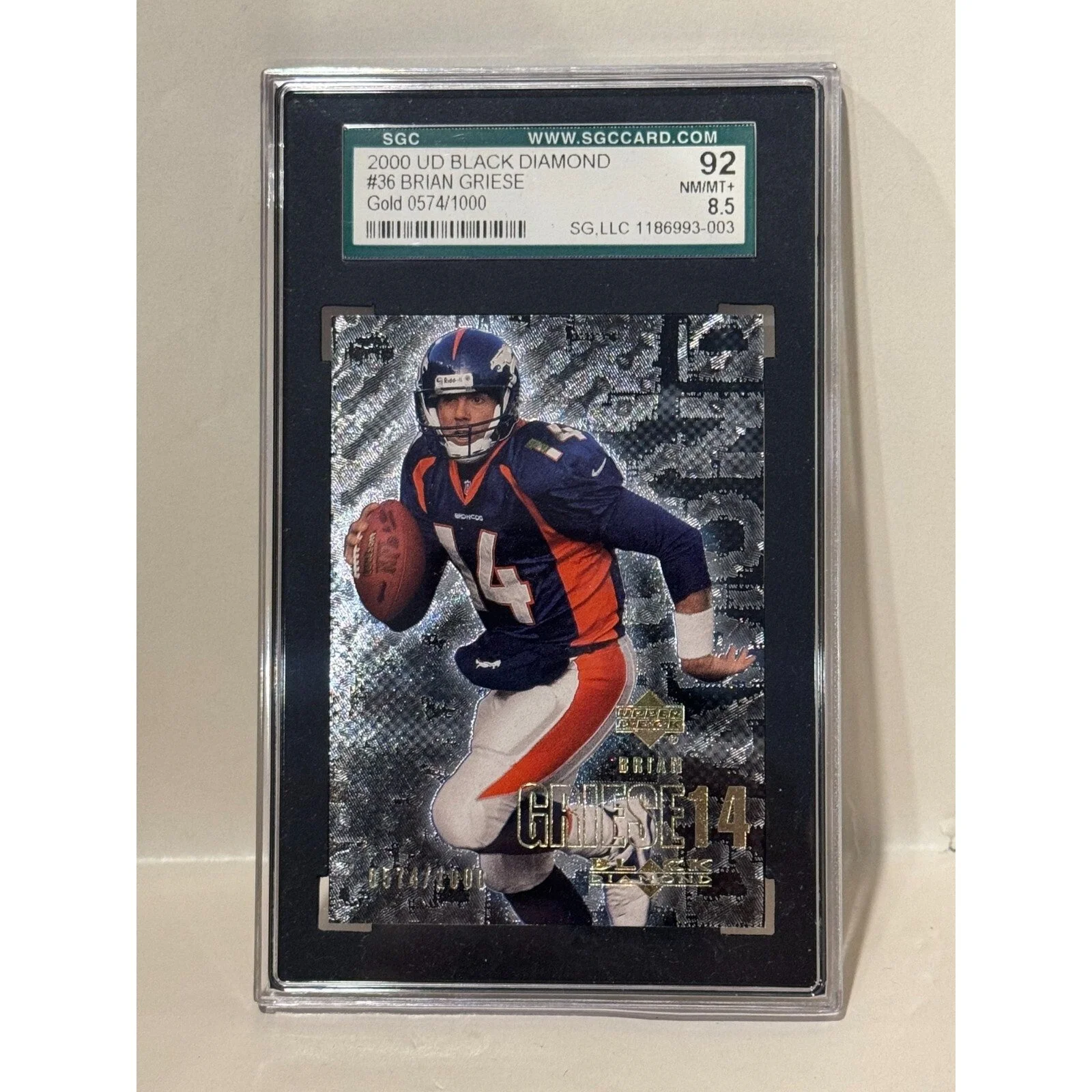 2000 Upper Deck Black Diamond #36 Brian Griese SGC 92 NM/MT+ Gold 574/1000