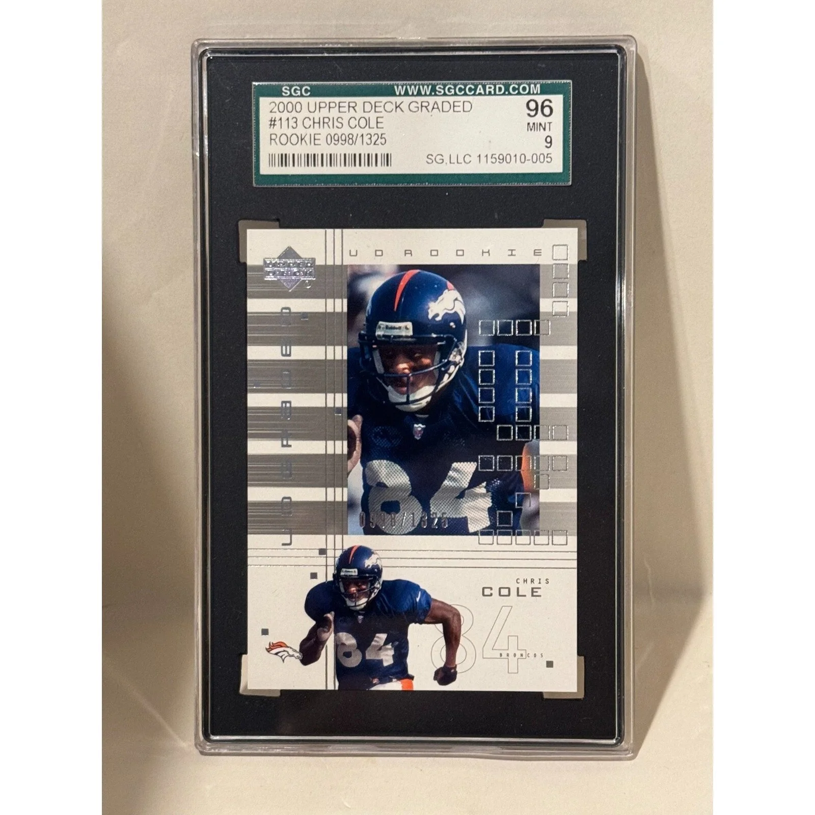 2000 Upper Deck Graded Chris Cole Rookie #113 SGC 96 MINT 0998/1325