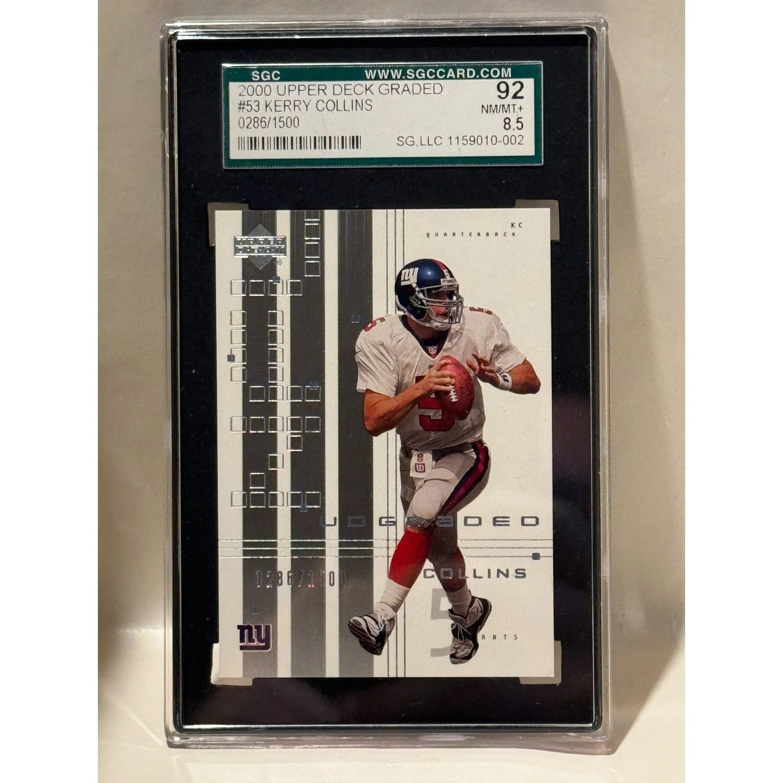 2000 Upper Deck Graded Kerry Collins #53 SGC 92 NM/NM+ 0286/1500