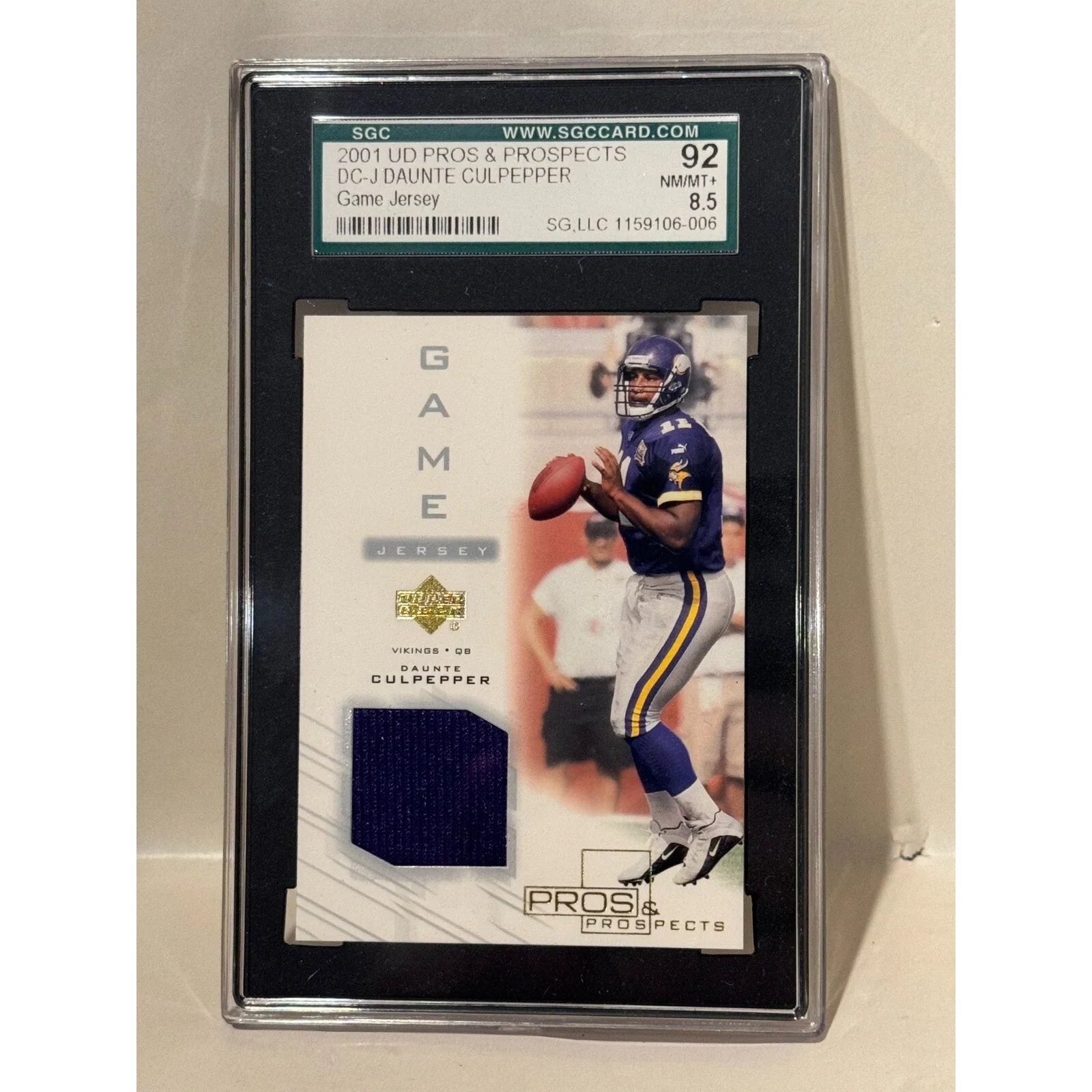 2001 Upper Deck Pros & Prospects #DC-J Daunte Culpepper GameJersey SGC 92 NM/MT+