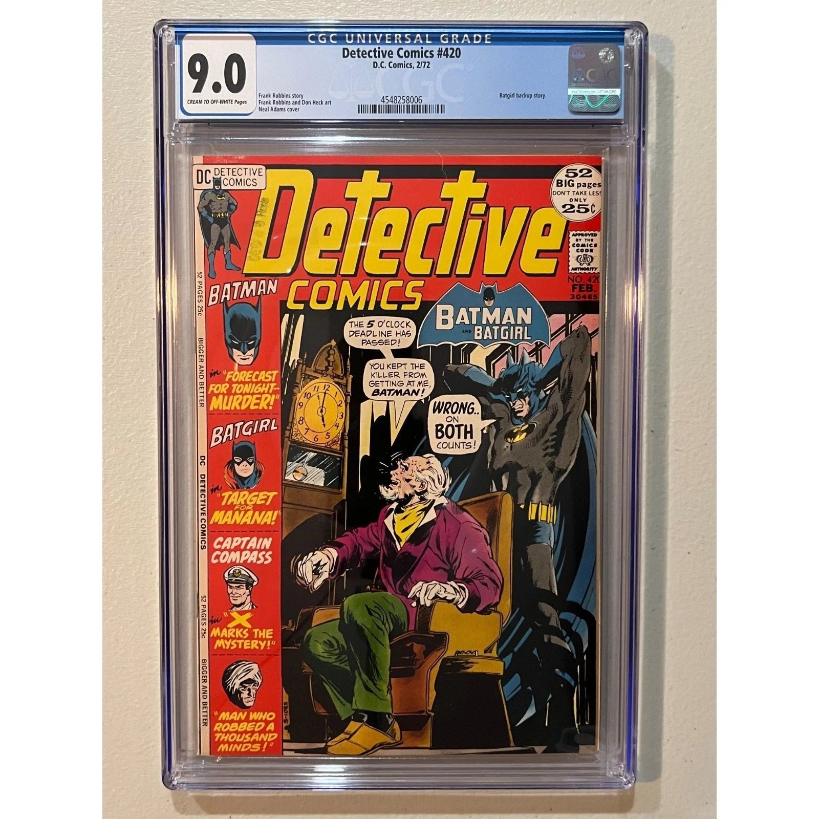 D.C. Comics Detective Comics #420 CGC 9.6 (1972) Batgirl Backup story!