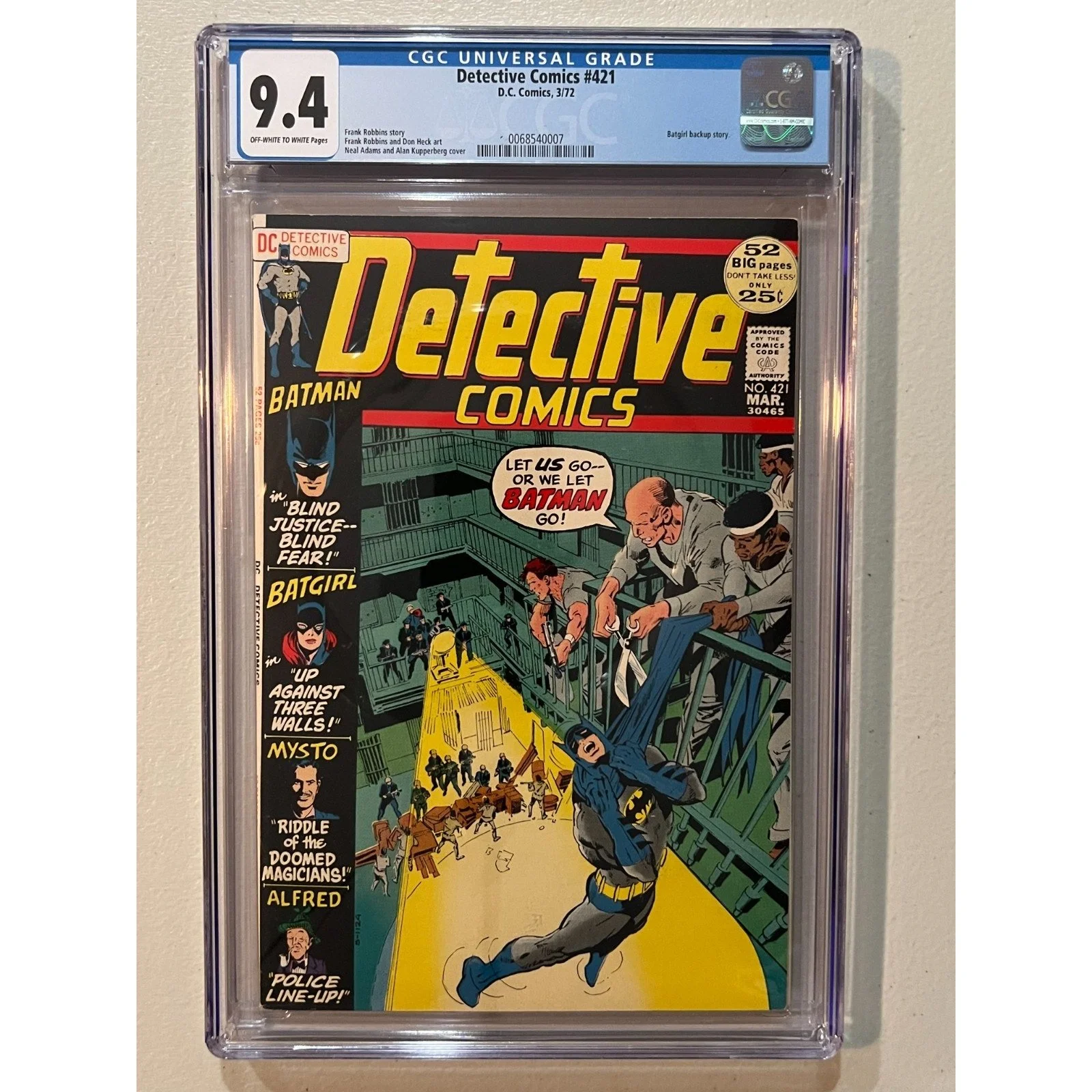 D.C. Comics Detective Comics #421 CGC 9.4 (1972) Neal Adams Cover!