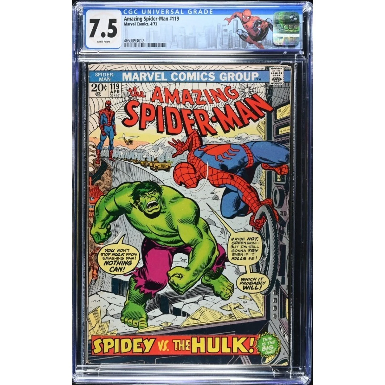 Marvel Comics Amazing Spider-Man #119 CGC 7.5 (1973) vs. The Hulk! Custom Label