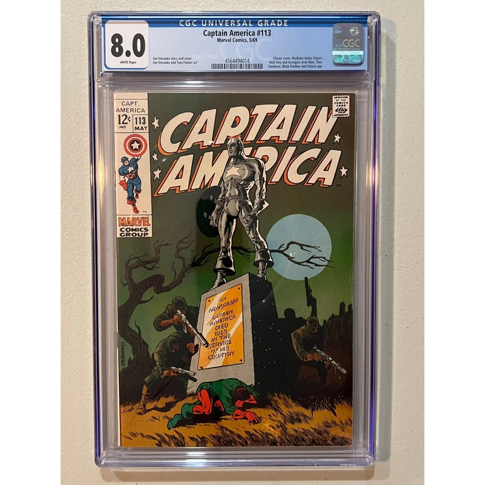 Marvel Comics Captain America #113 CGC 8.0 (1969) Classic Steranko Cover!