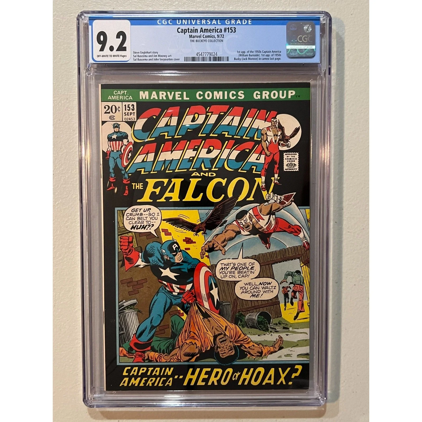 Marvel Comics Captain America #153 CGC 9.2 (1972) 1st 1950's Cap & Bucky