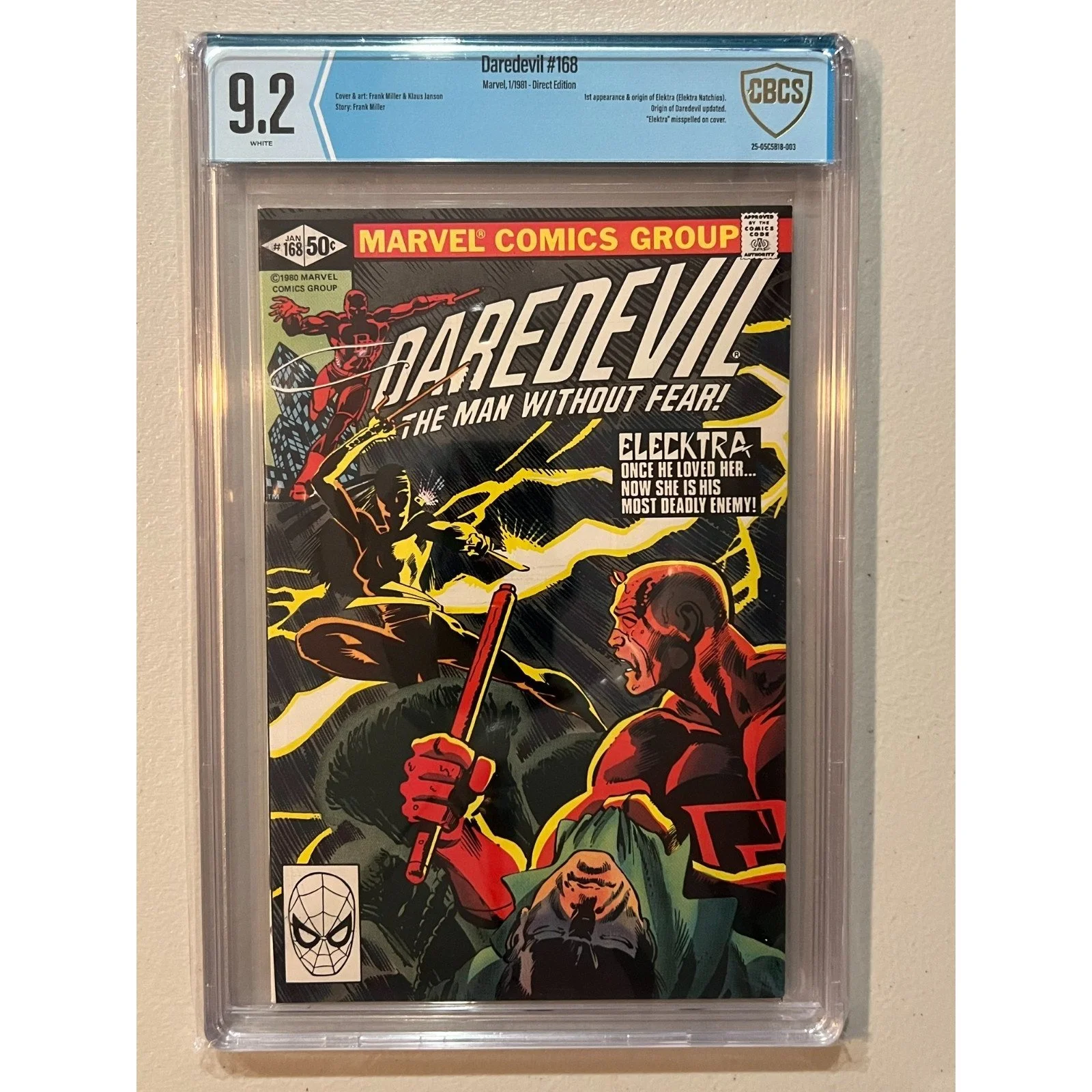 Marvel Comics Daredevil #168 CBCS 9.2 (1981) First Appearance Of Elektra!