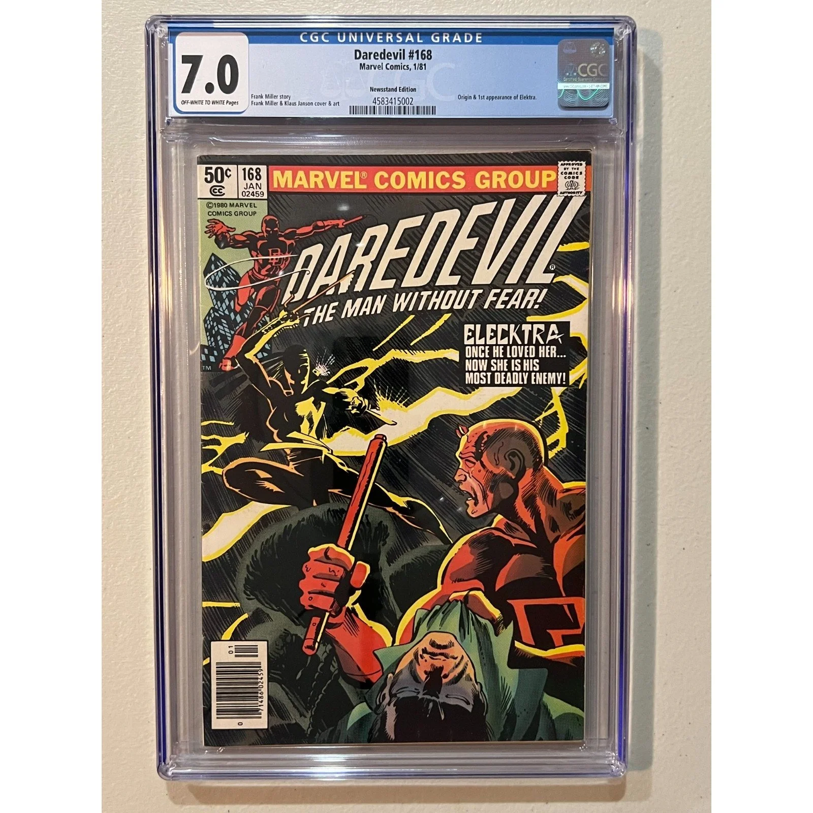 Marvel Comics Daredevil #168 CGC 7.0 (1981) Newsstand!!