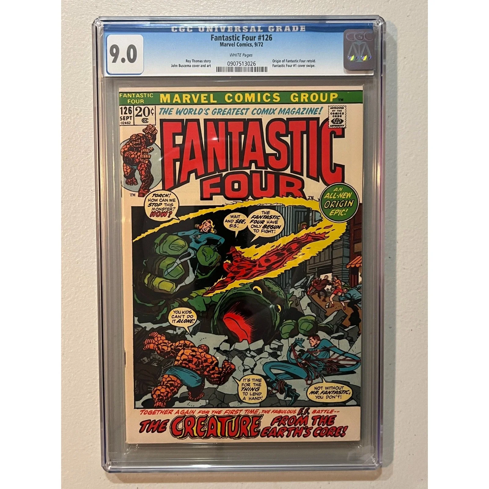 Marvel Comics Fantastic Four #126 CGC 9.0 (1972) Origin Retold! 1st Cover Homage