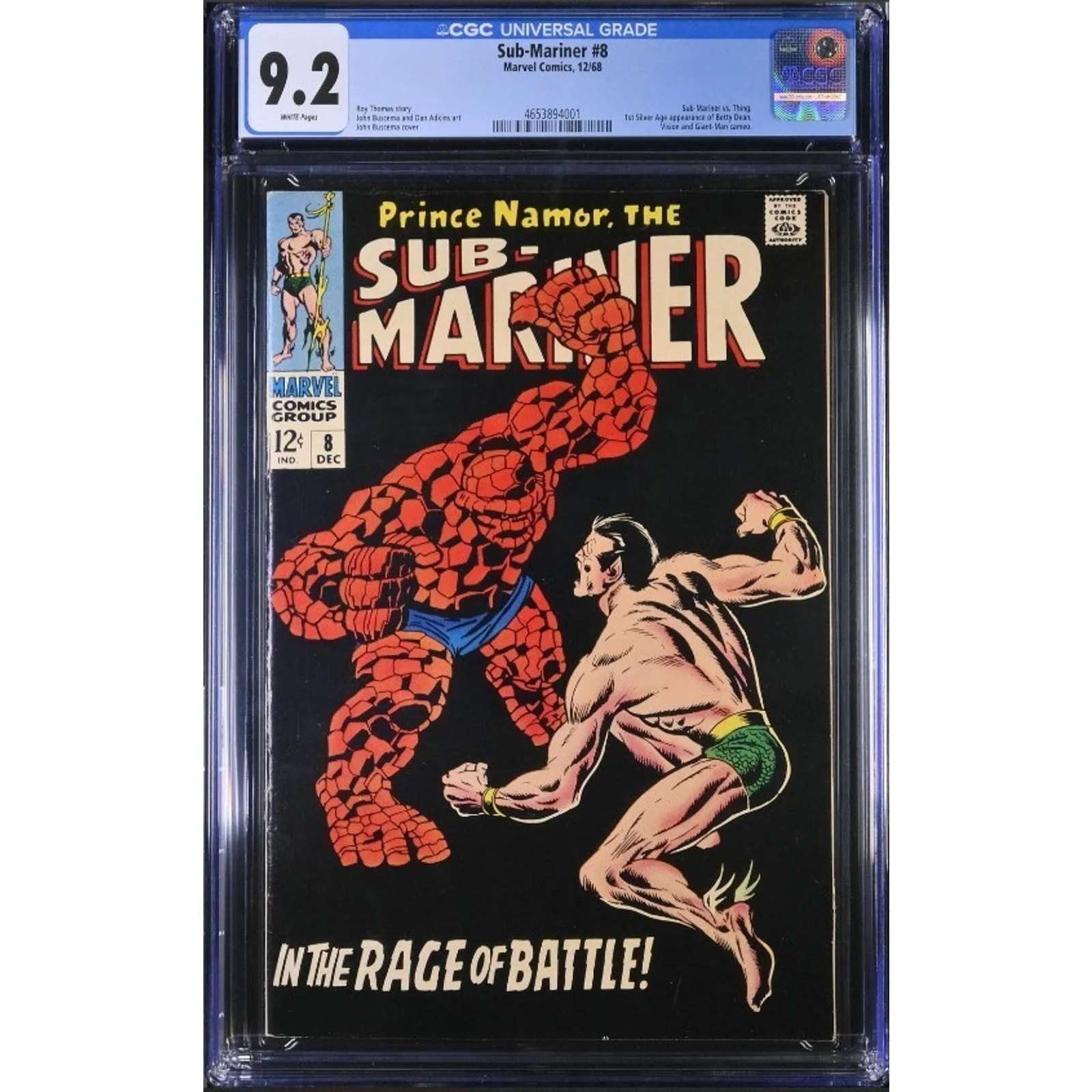 Marvel Comics Sub-Mariner #8 CGC 9.2 (1968) Classic Cover!