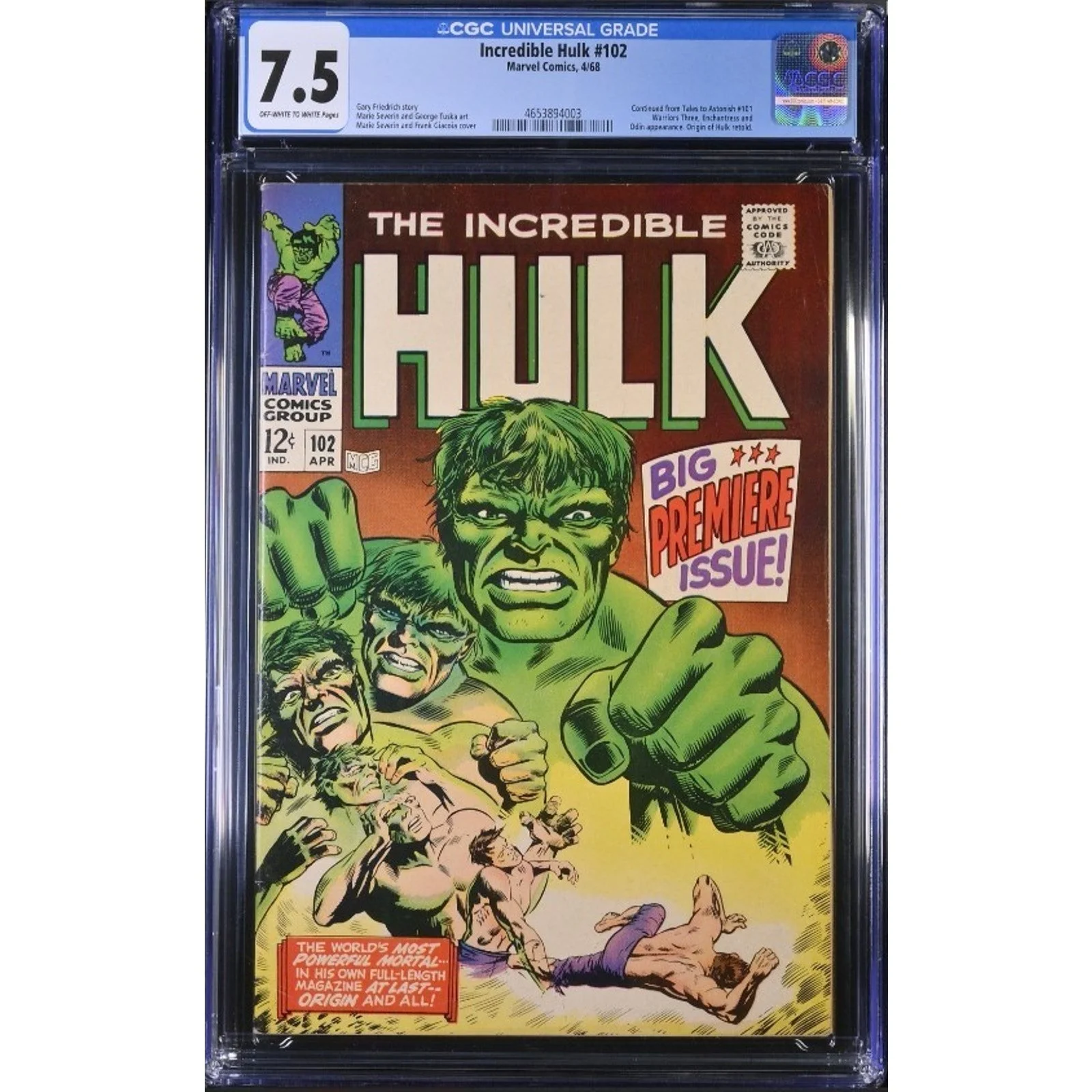 Marvel Comics The Incredible Hulk #102 CGC 7.5 (1968)