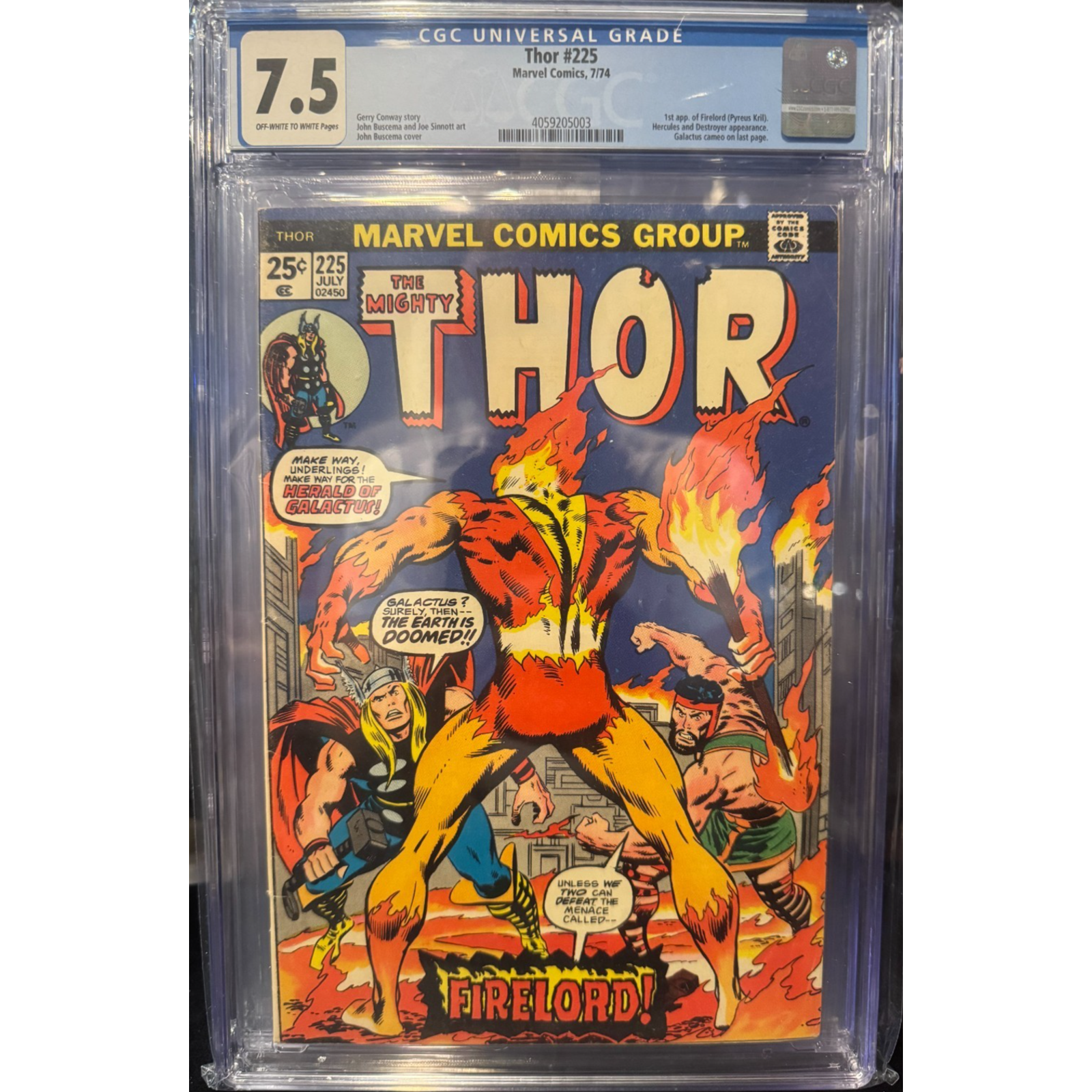 Marvel Comics Thor #225 CGC 7.5 (1974) Origin & 1st appearance of Firelord