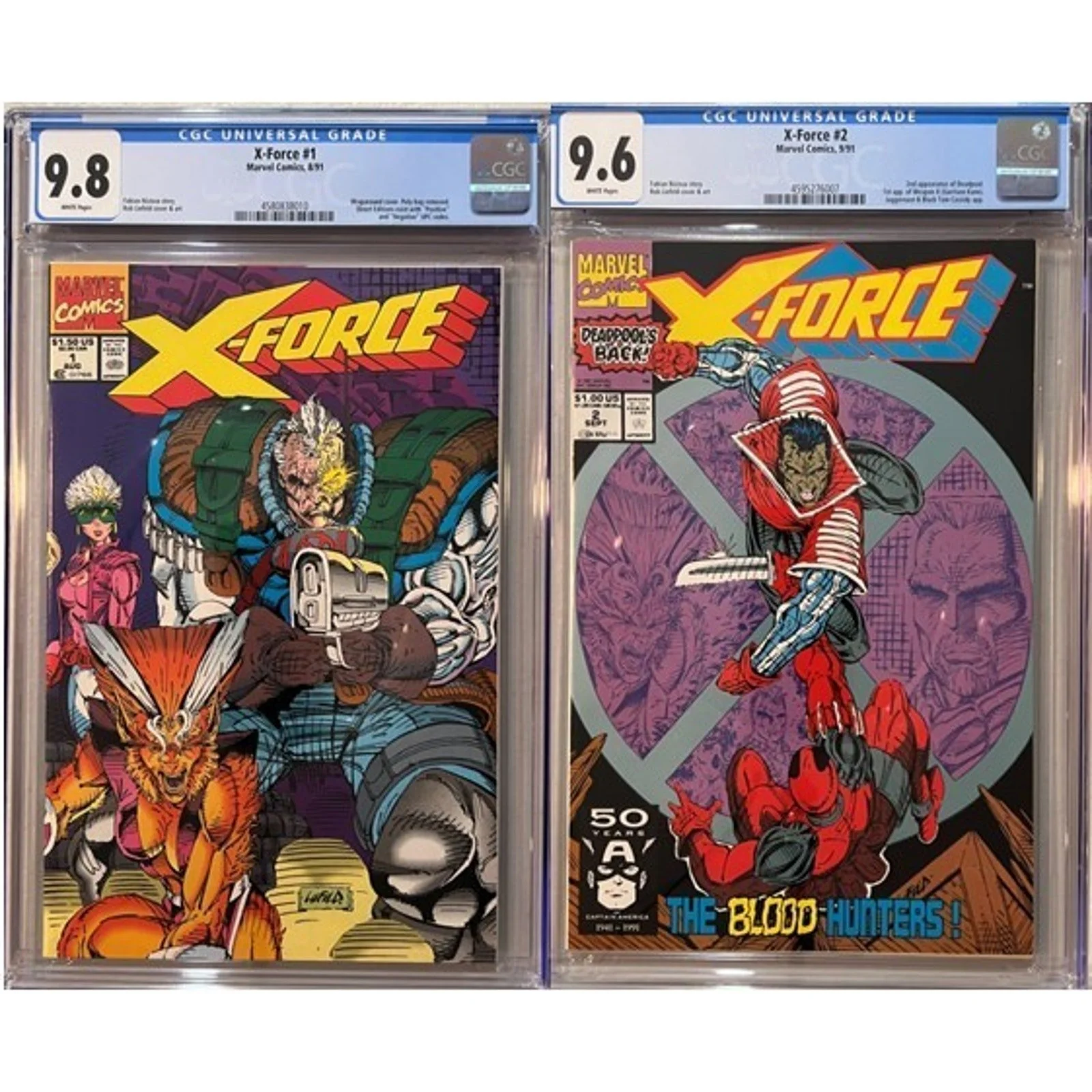 Marvel Comics X-Force #1 & 2 CGC 9.8/9.6 (1991) Liefeld/Nicieza 2nd Deadpool!