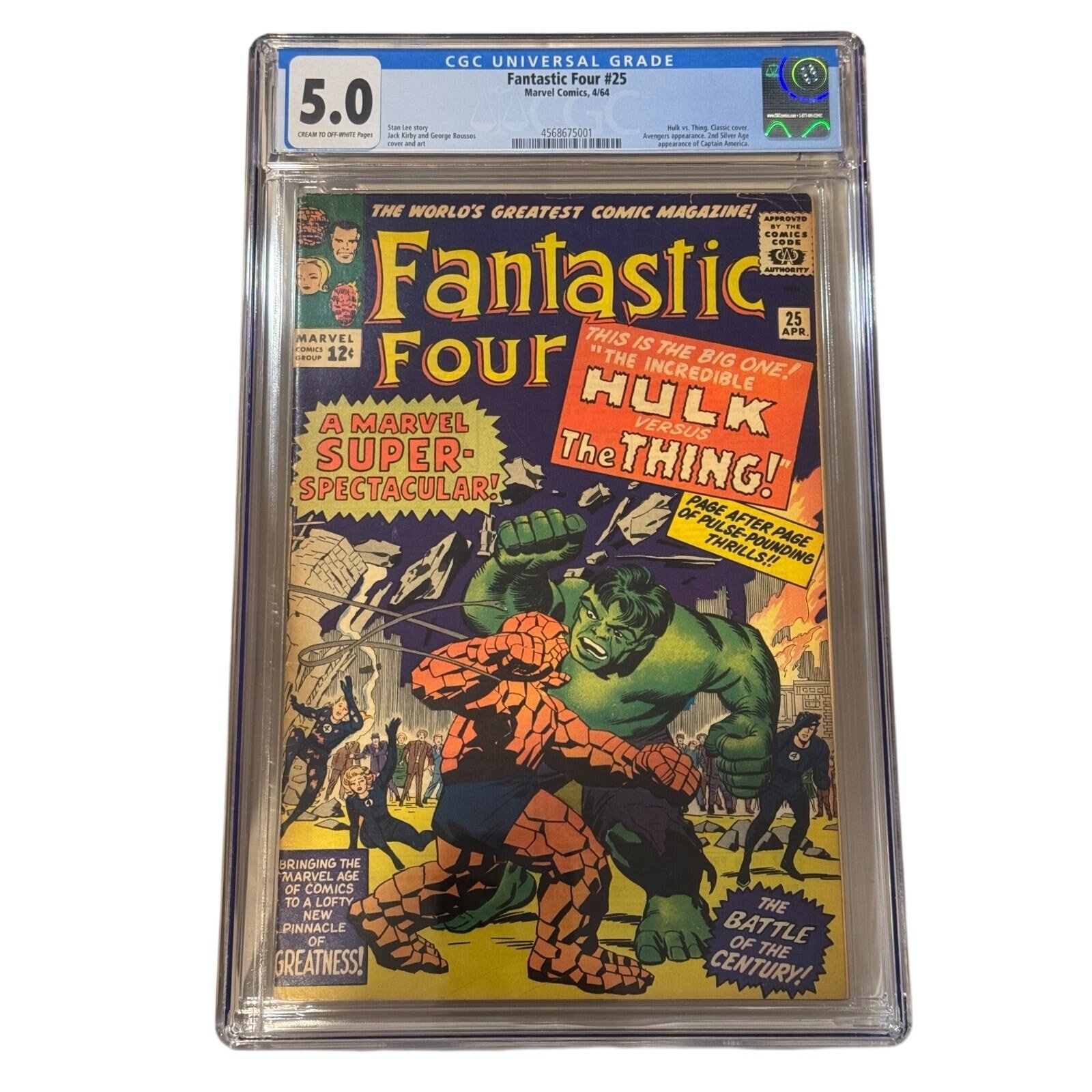 Marvel Fantastic Four #25 (4/64), CGC 5.0 Classic Hulk vs Thing cover!!