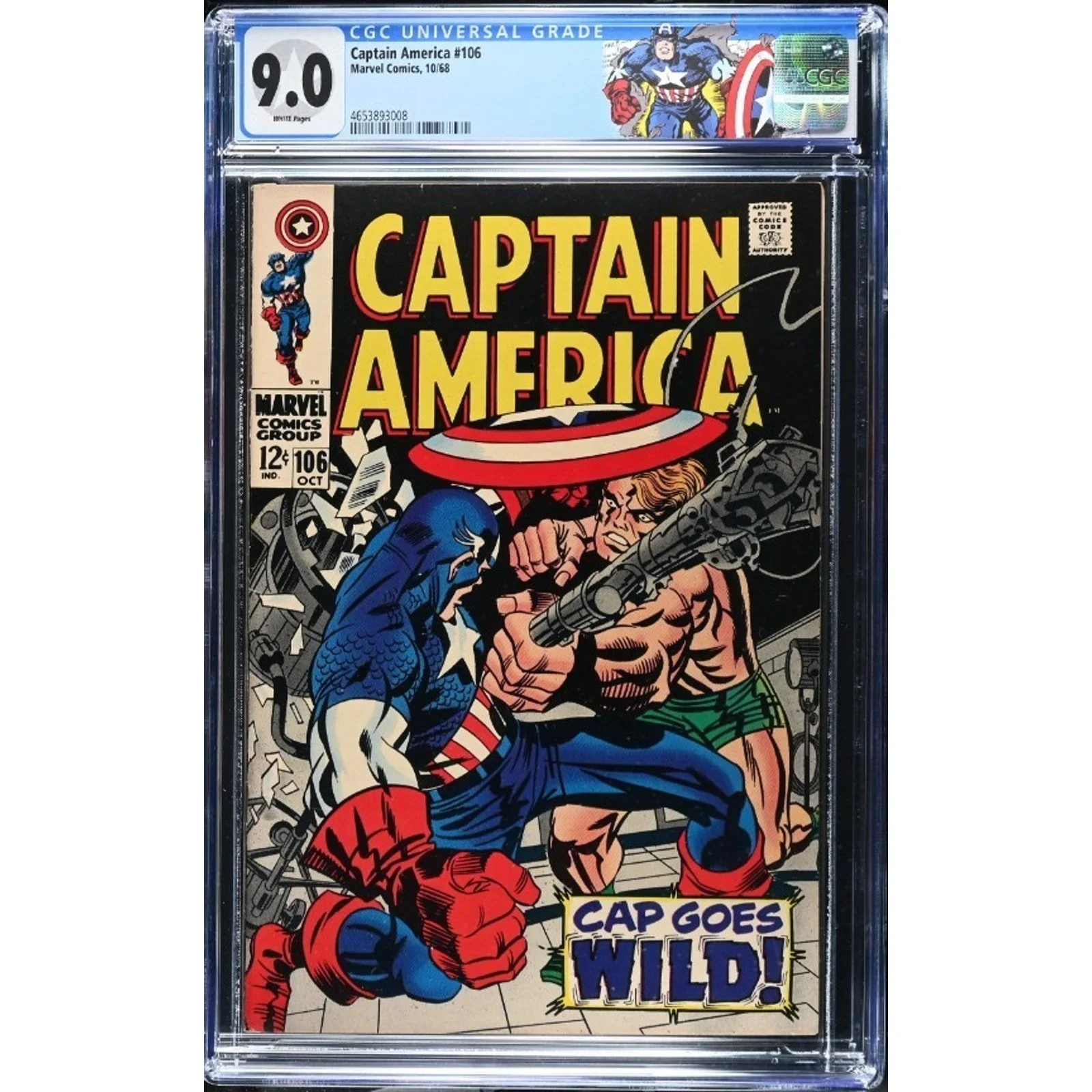 Mavel Comics Captain America #106 CGC 9.0 (1968) Silver Age Kirby Custom Label!