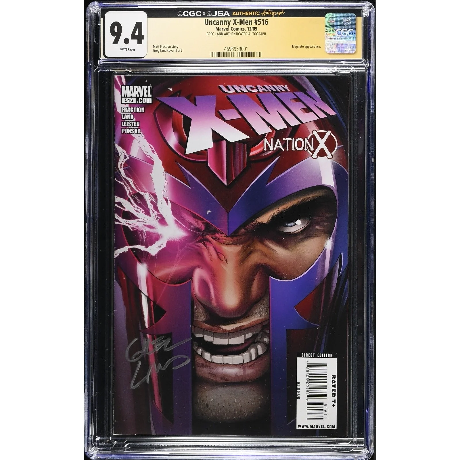 Marvel Comics Uncanny X-Men #516 CGC 9.4 (2009) Greg Land Signed!
