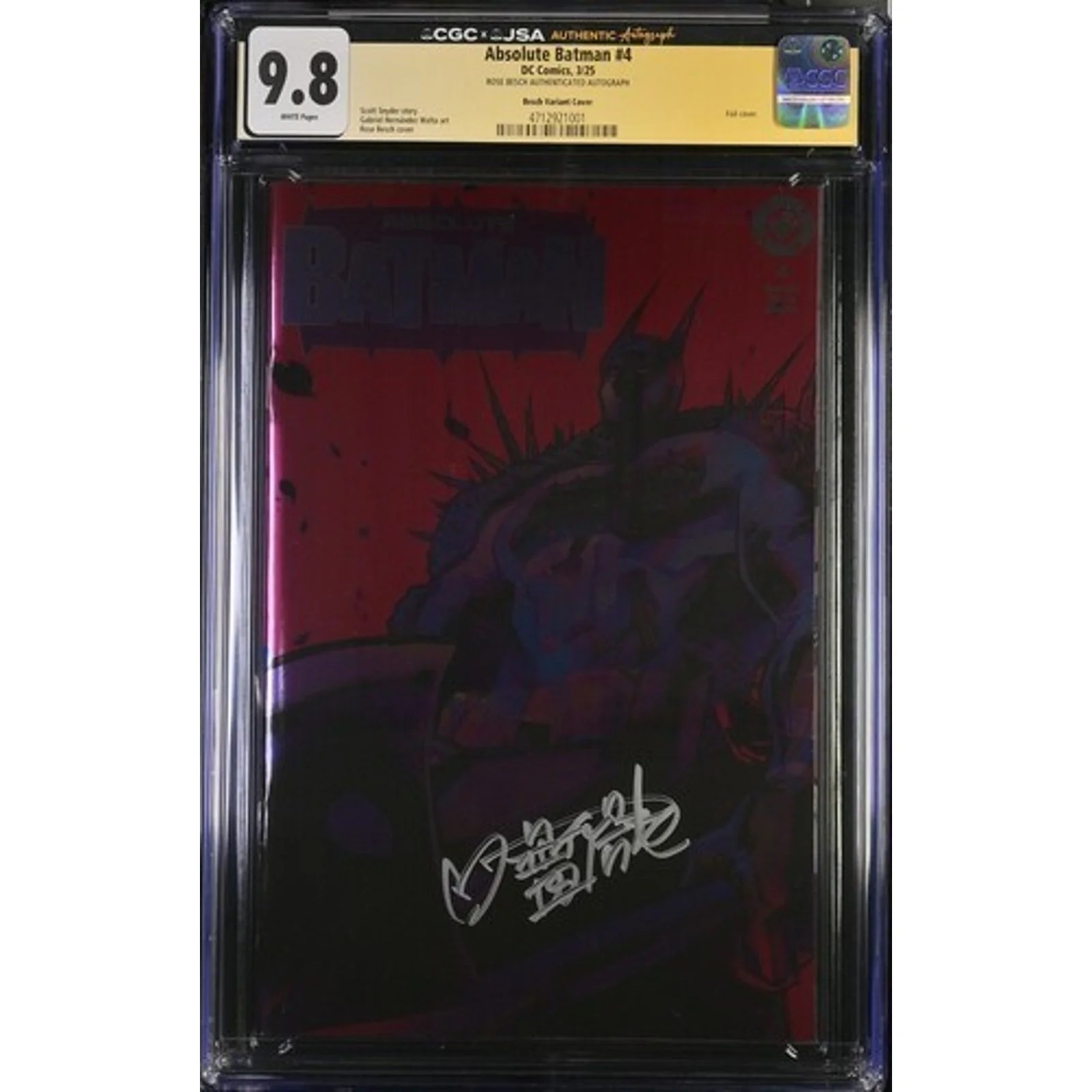 D.C. Comics Absolute Batman #4 CGC 9.8 (2025) Foil Signed by Rose Besch
