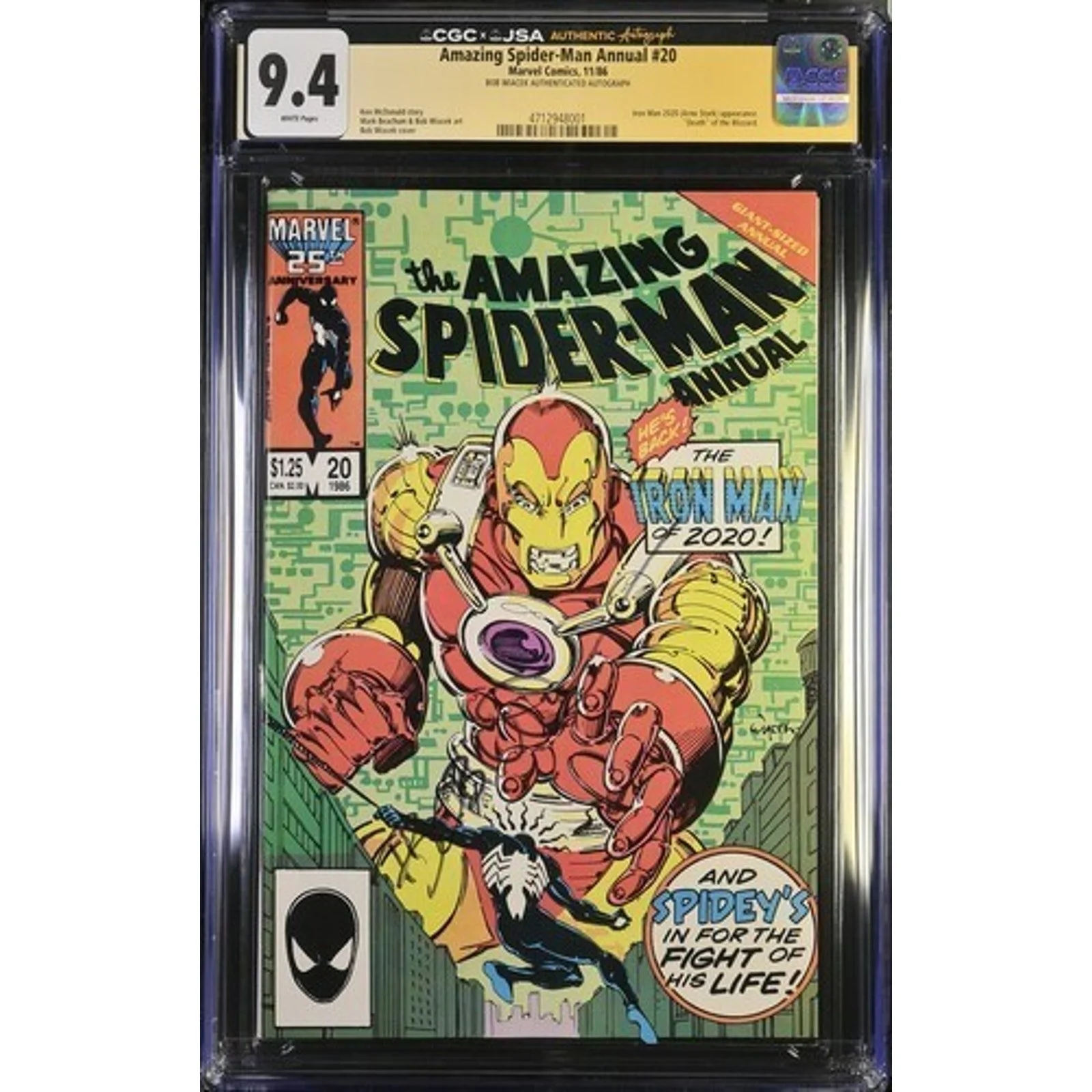 Marvel Comics Amazing Spider-Man Annual #20N CGC 9.4 (1986) Bob Wiacek Signed!