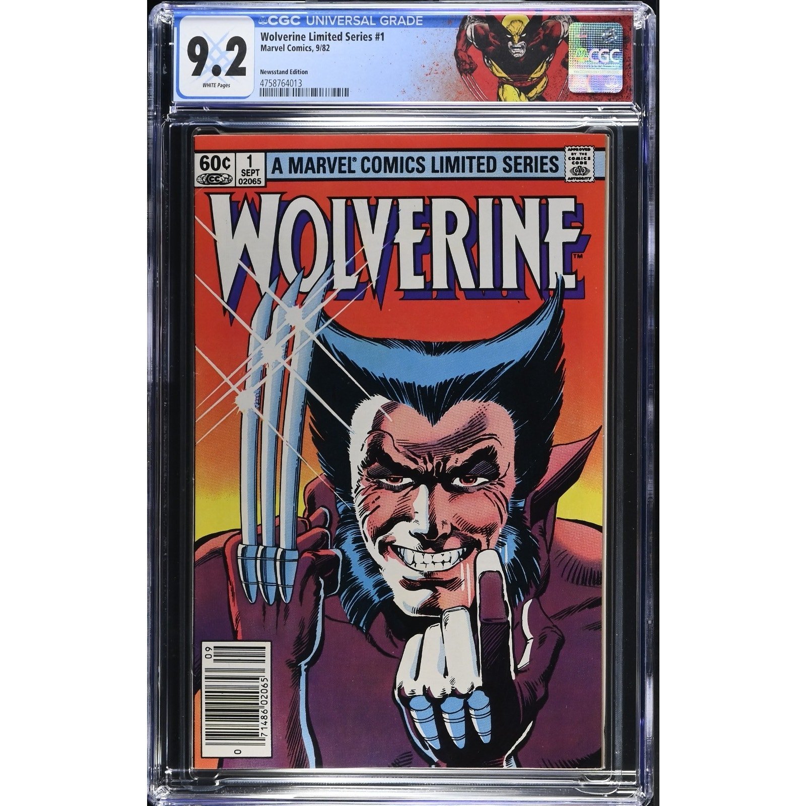 Marvel Comics Wolverine Limited Series #1 CGC 9.2 (1982) WHITE Pages! Newsstand