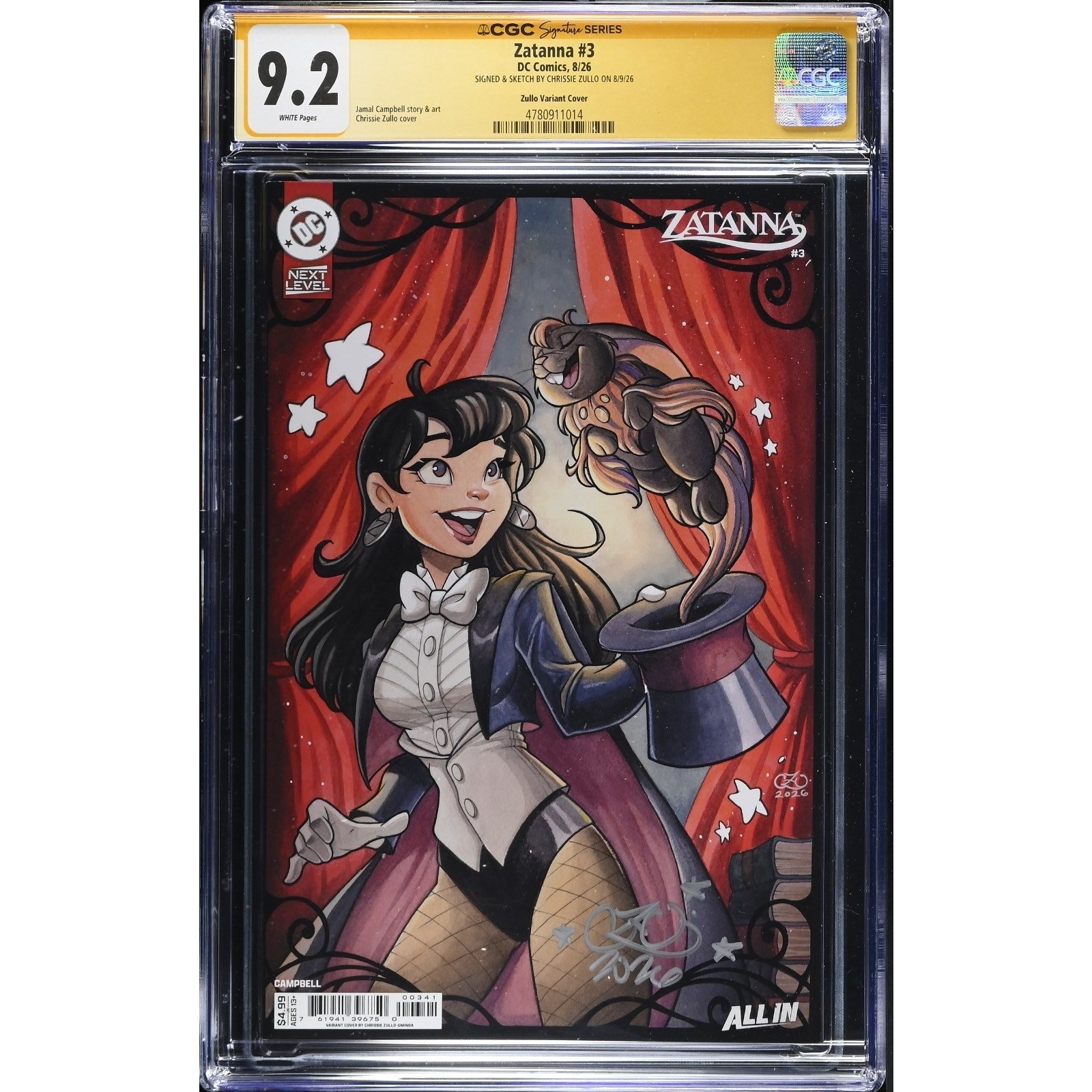 D.C. Comics Zatanna #3 CGC 9.2 (2025) SS Chrissie Zullo!