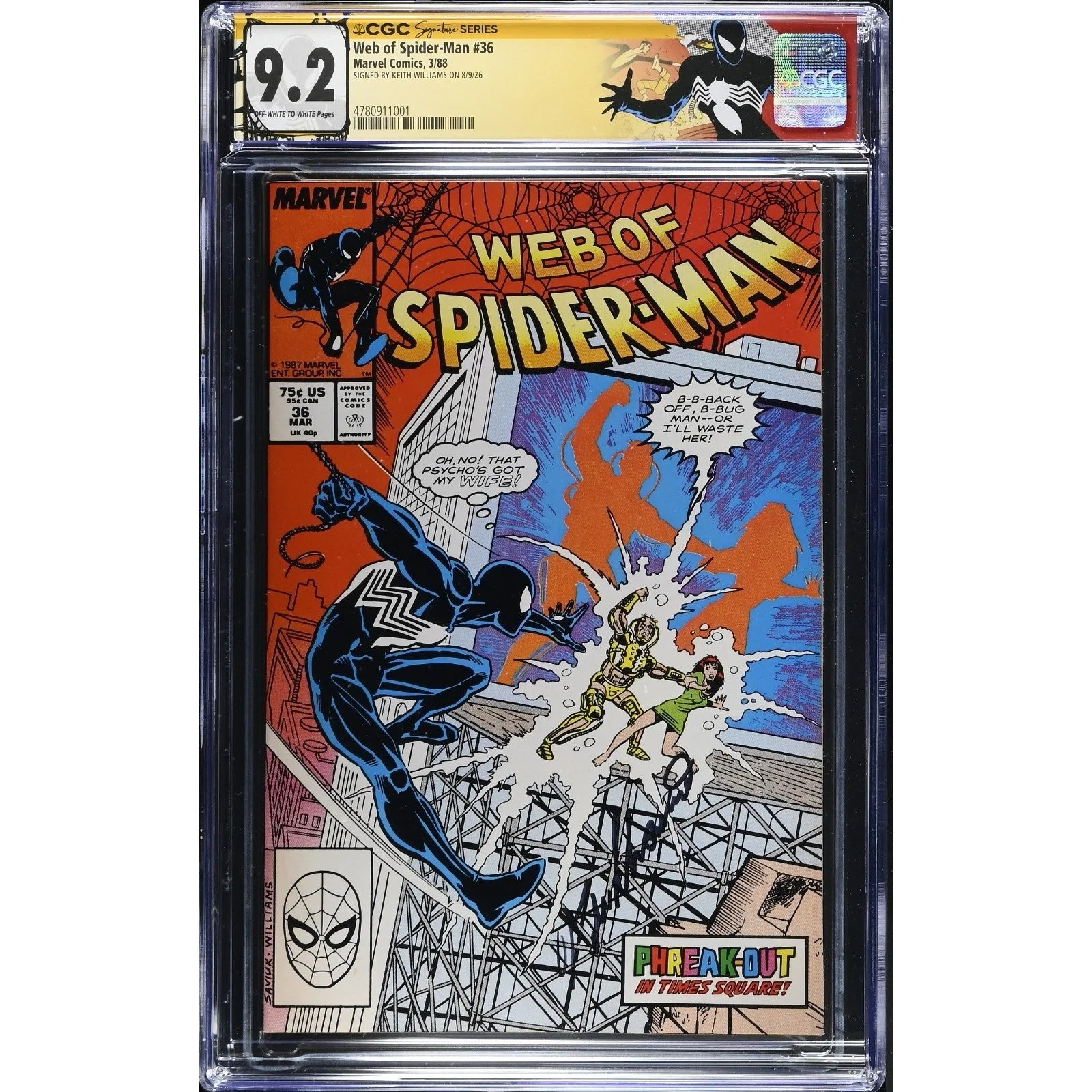 Marvel Comics Web of Spider-Man #36 CGC 9.2 (1988) 1st Tombstone! K.Williams Sig