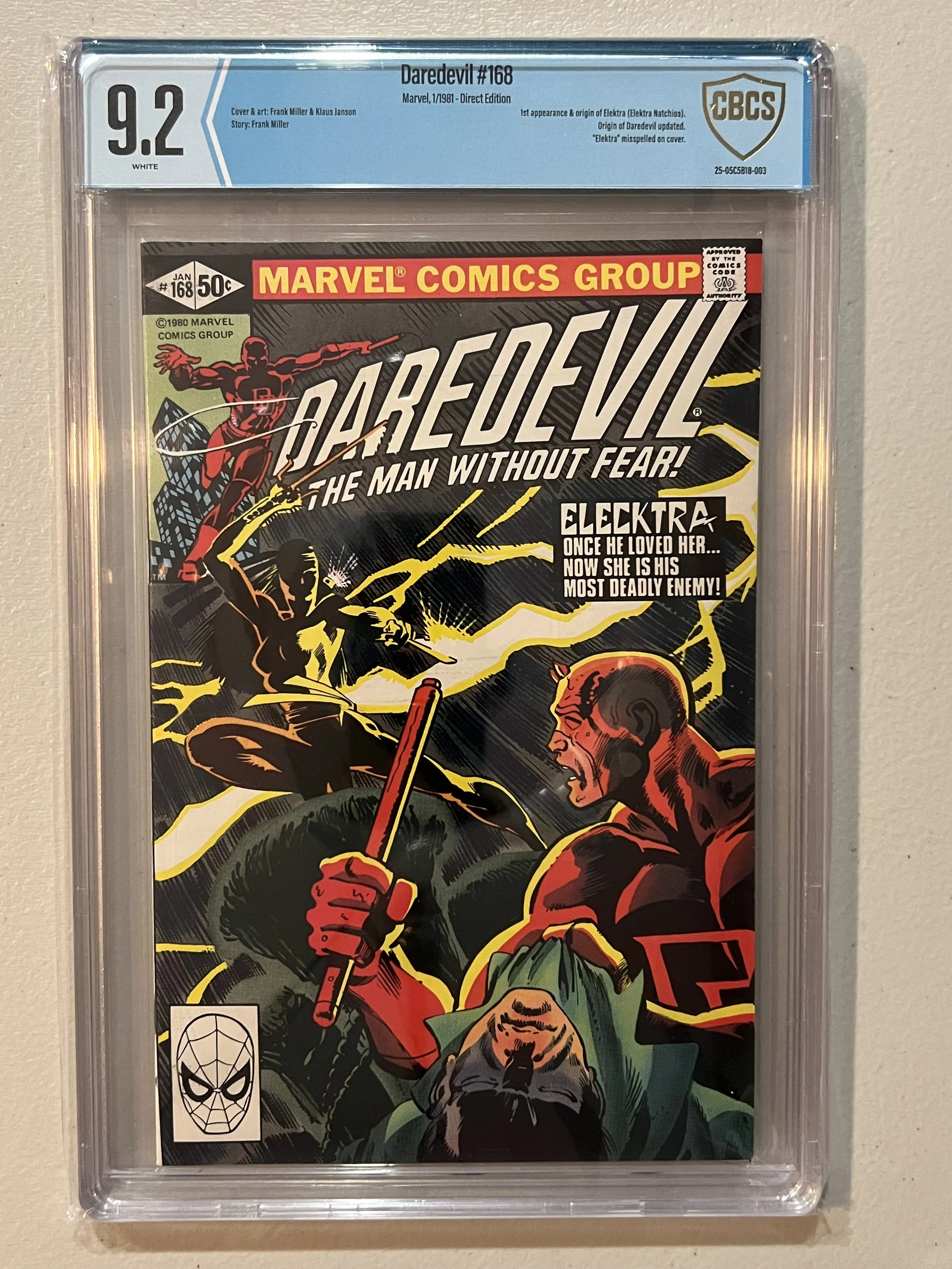 Marvel Comics Daredevil #168 CBCS 9.2 (1981) First Appearance Of Elektra! Newsy!