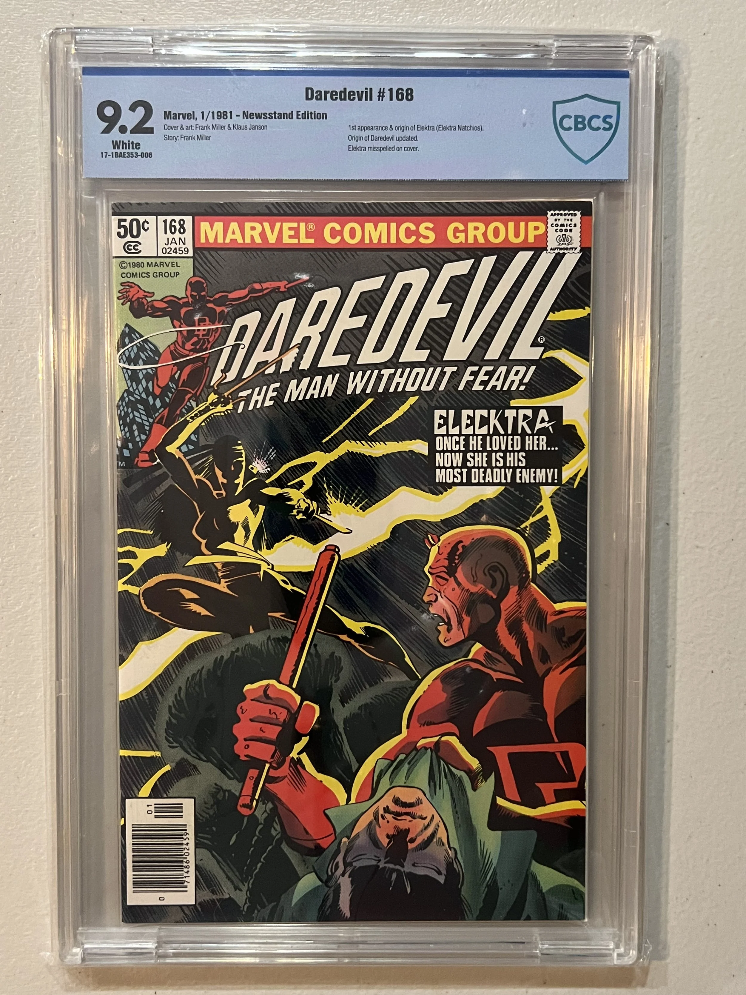 Marvel Comics Daredevil #168 CBCS 9.2 (1981) First Appearance Of Elektra!
