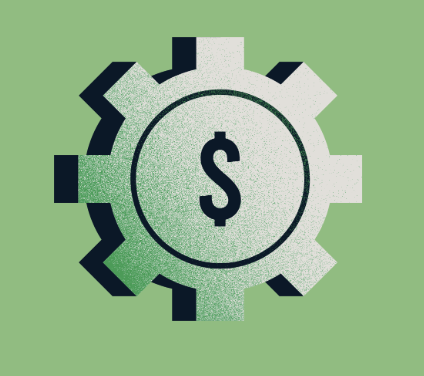 A gear with a dollar sign inside, symbolizing financial or economic concepts.