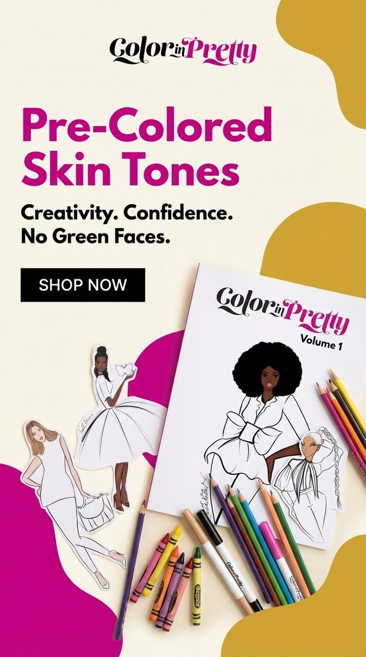 Color In Pretty offers coloring pages with pre-colored skin tones, allowing children to focus entirely on creative expression. This innovative approach fosters confidence and more. Grab one of our 50 packs on our website www.colorinpretty.com Link in