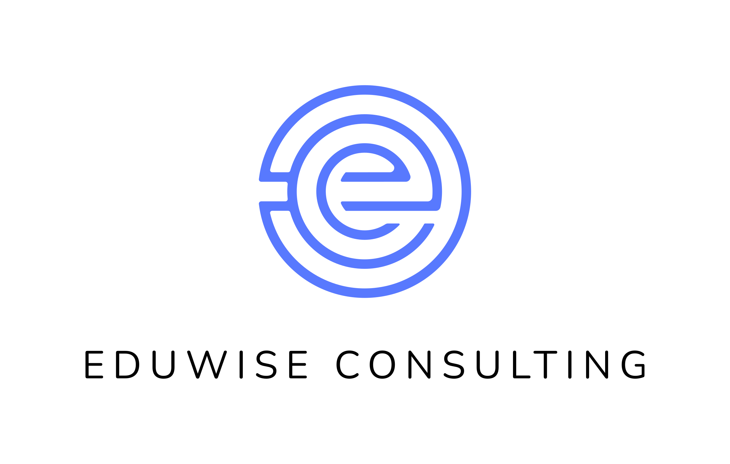 Neon sign with a lowercase letter 'e' inside a circle, glowing blue on a black background.