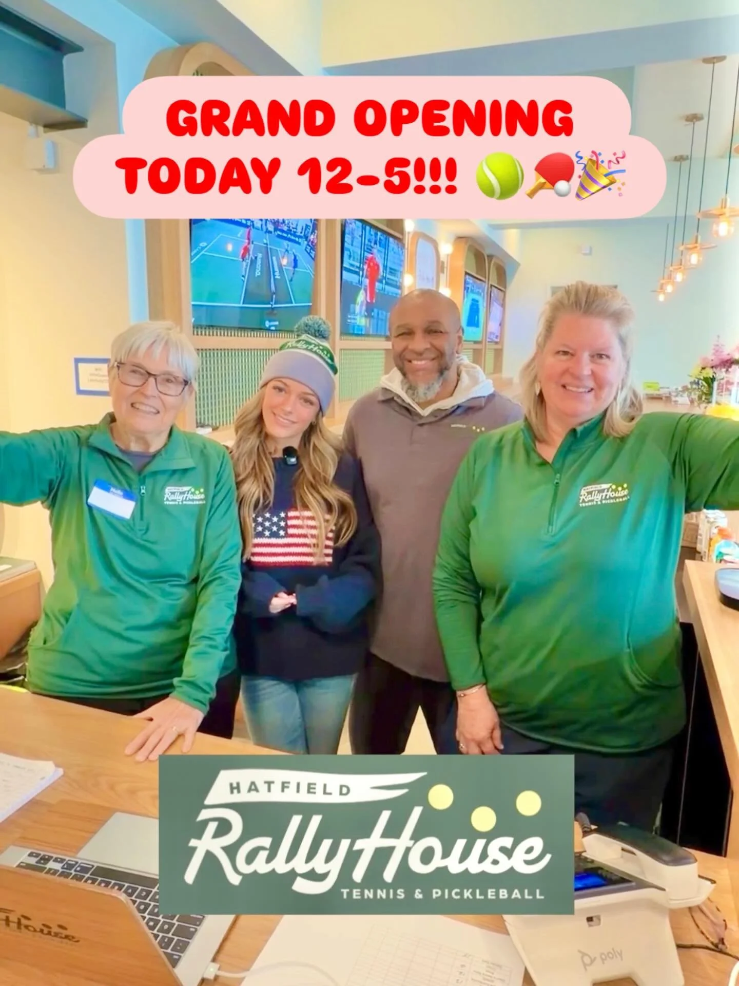 OMG! TODAY IS FINALLY OUR GRAND OPENING CELEBRATION!!! Drop a 🏓 or 🎾 if you&rsquo;re coming to rally with us today from 12-5! We can&rsquo;t wait to rally with you!

IMPORTANT: 👟 Please bring a change of court shoes to play on the courts! 

🎉 Gra