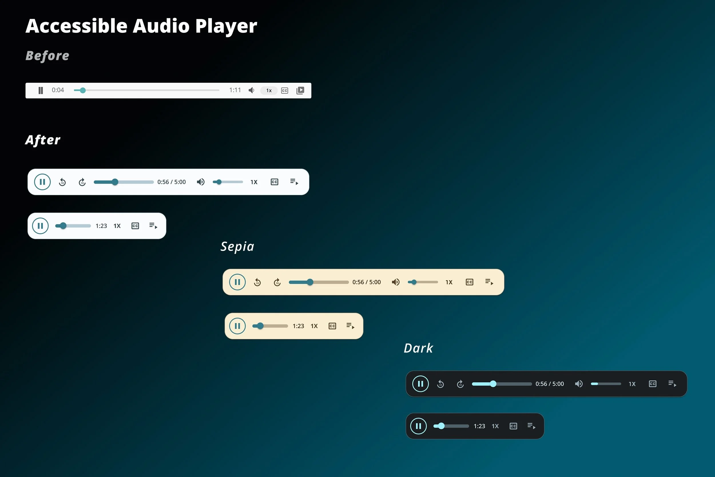 The audio player now has improved spacing and contrast