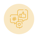 Icon of a smartphone showing social media notifications and engagement symbols