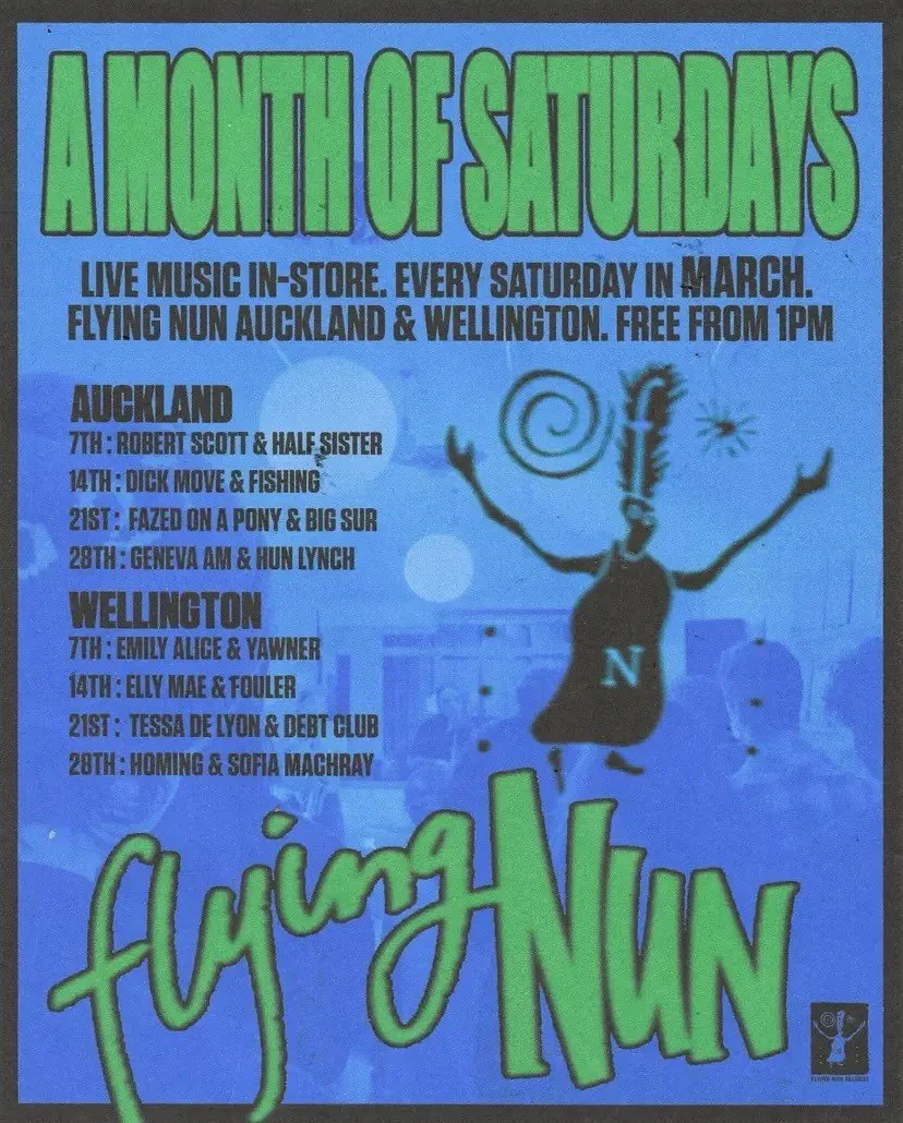 This Saturday, Flying Nun store: 202 Karangahape Rd. 

Playing with @fazedonapony 1-3pm. 100% Free! 

Poster by @daminmccabe
Photo @ccrystal.chen