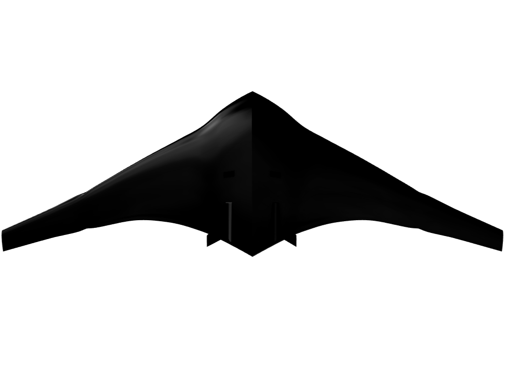 A 3D render of a sleek, modern airplane wing in black and dark gray shades, with aerodynamic curves and a smooth surface.