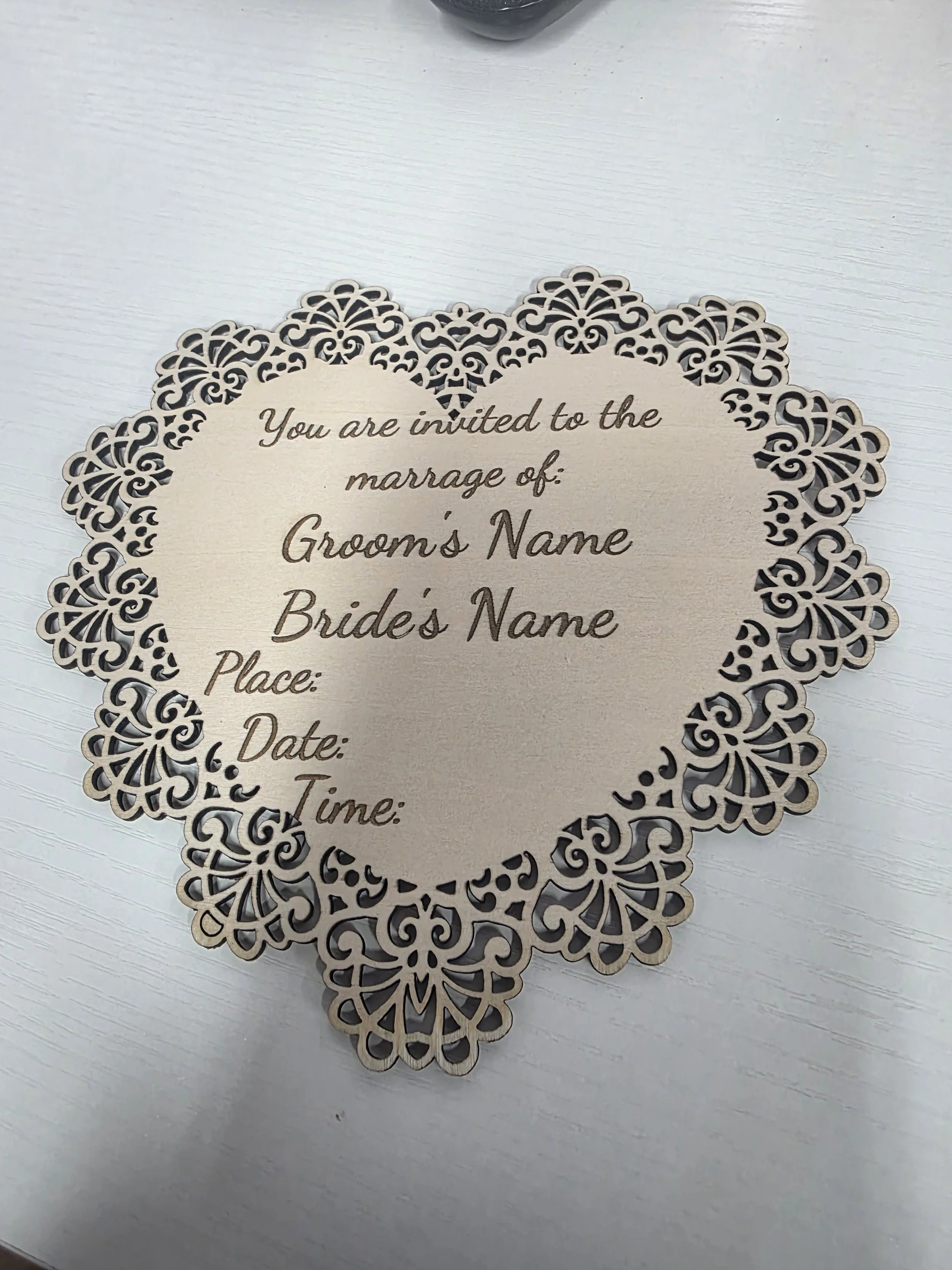 laser cut wedding initiations heart shaped