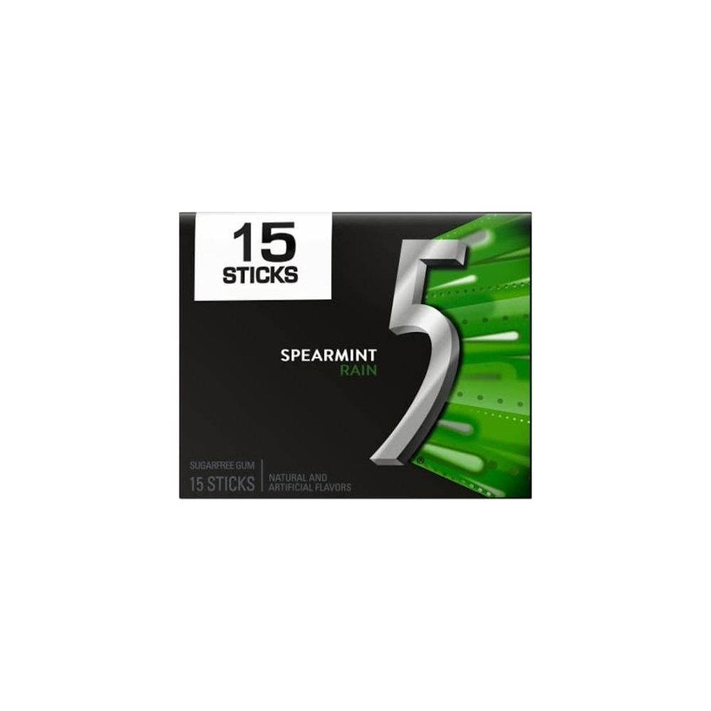 5 Gum Spearmint Rain Sugar Free Gum – 15 Stick Pack