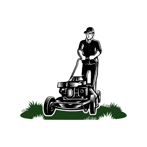 A person standing behind a lawn mower on grass.
