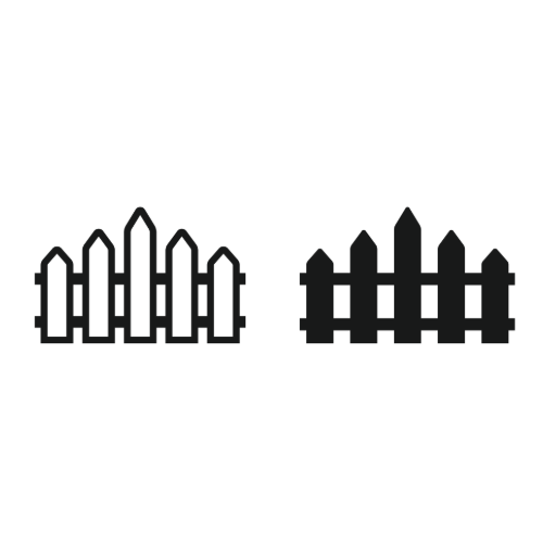 Comparison of an outlined black fence and a filled-in black fence on a white background.