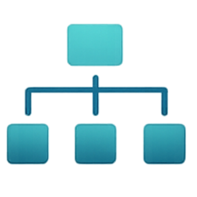 A simple flowchart diagram with one top rectangle connected by lines to three lower rectangles.