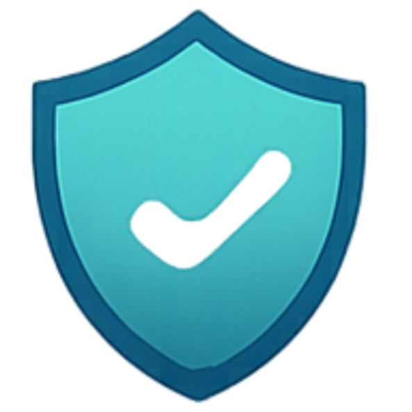 Blue shield with a white checkmark in the center.