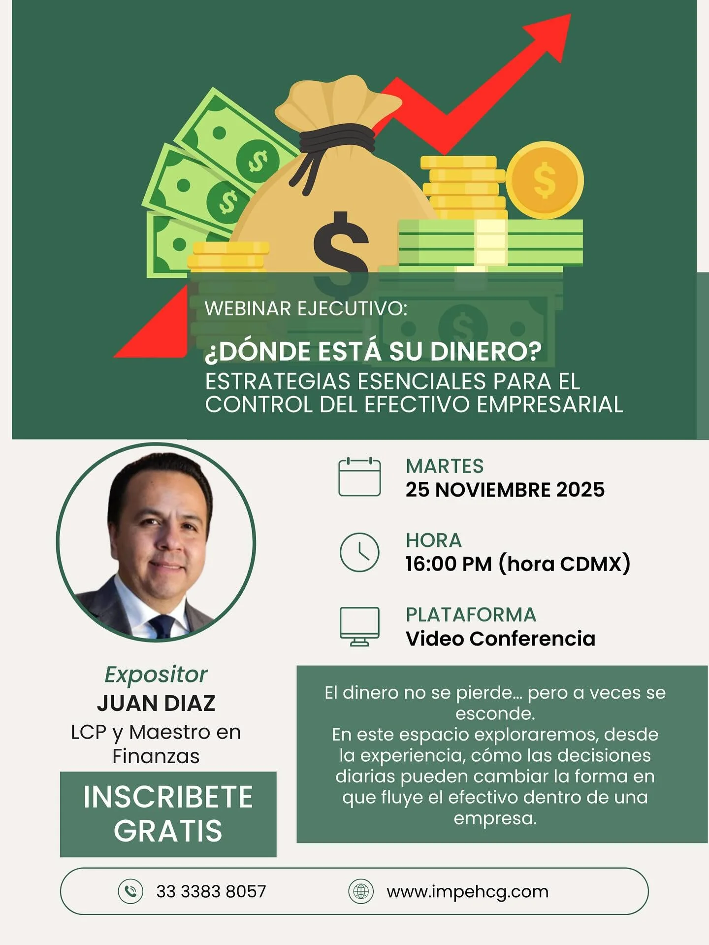 📊💸 &iquest;Realmente sabes d&oacute;nde est&aacute; el dinero de tu empresa?

Muchos negocios pierden liquidez por errores peque&ntilde;os&hellip; que cuestan caro.
Acomp&aacute;&ntilde;anos en nuestro Webinar Ejecutivo y descubre estrategias pr&aa