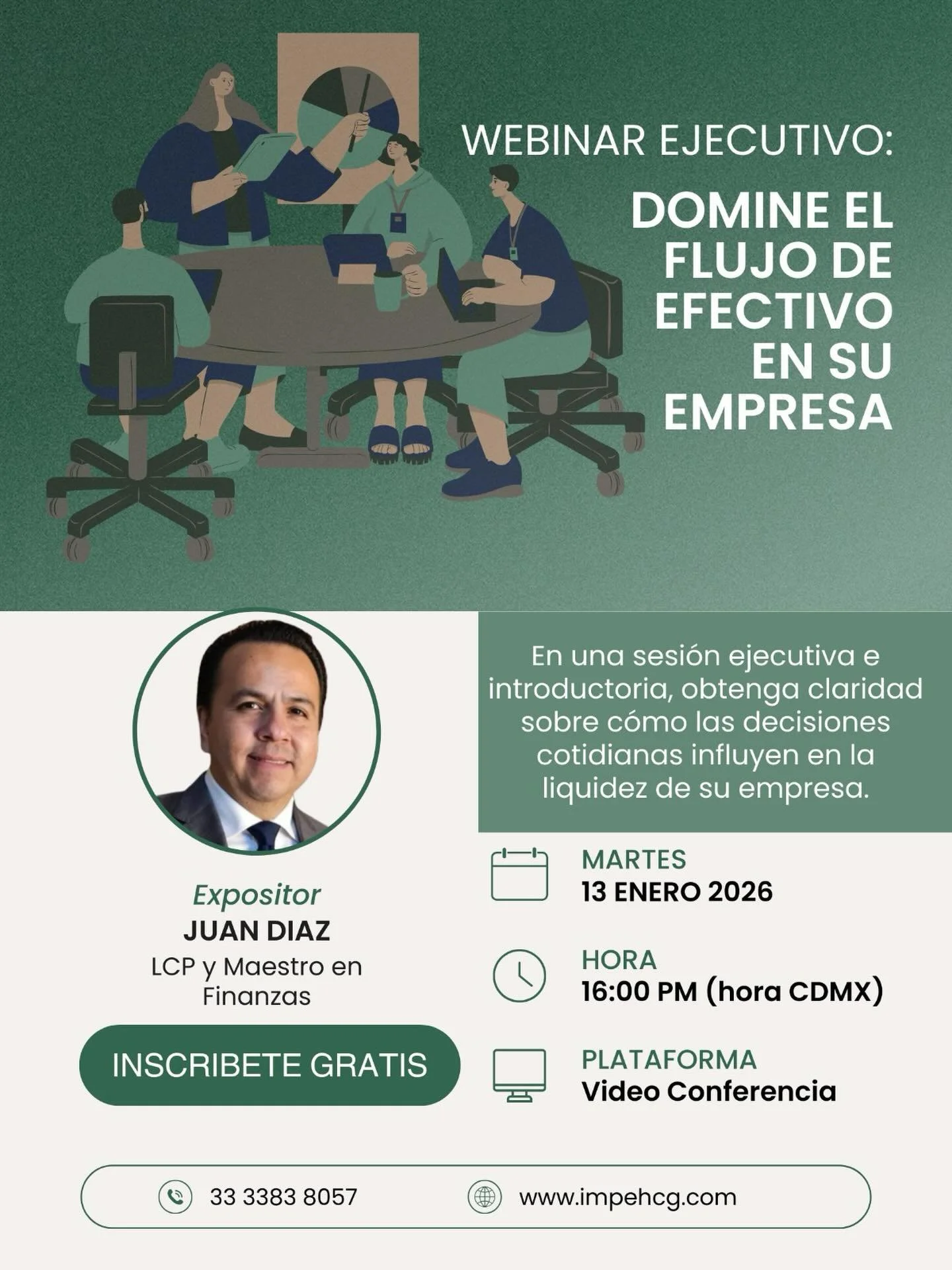&iquest;Quieres tener mayor control del dinero que entra y sale de tu empresa? 💸
En este webinar aprender&aacute;s, de forma clara y pr&aacute;ctica, c&oacute;mo tus decisiones diarias influyen en la liquidez y estabilidad de tu negocio.

📅 13 de e